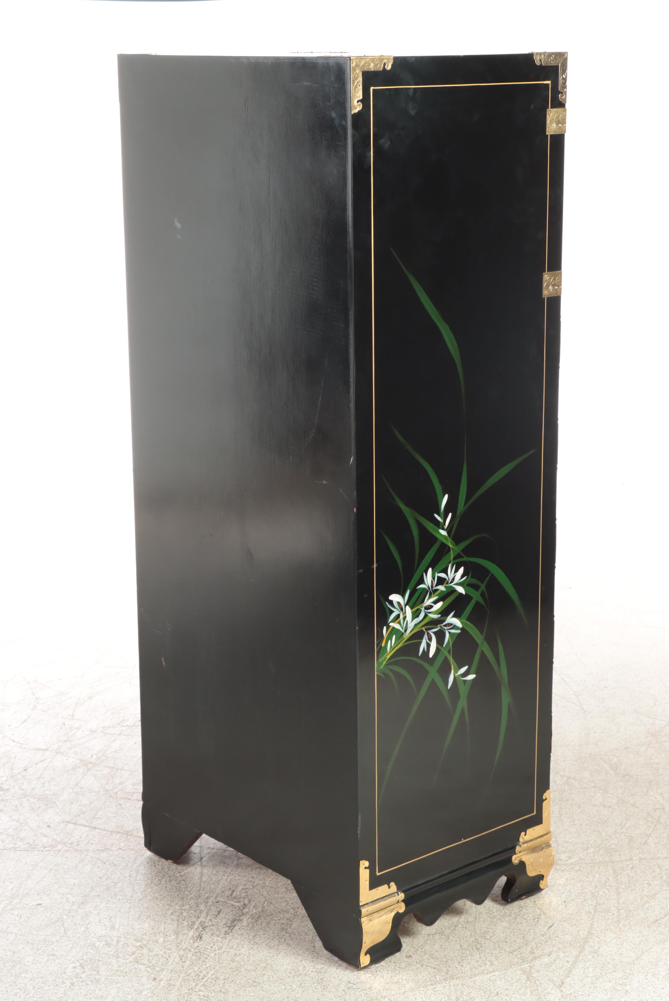 Chinese Black Lacquer Chest of Drawers with Butterfly Shape Pulls