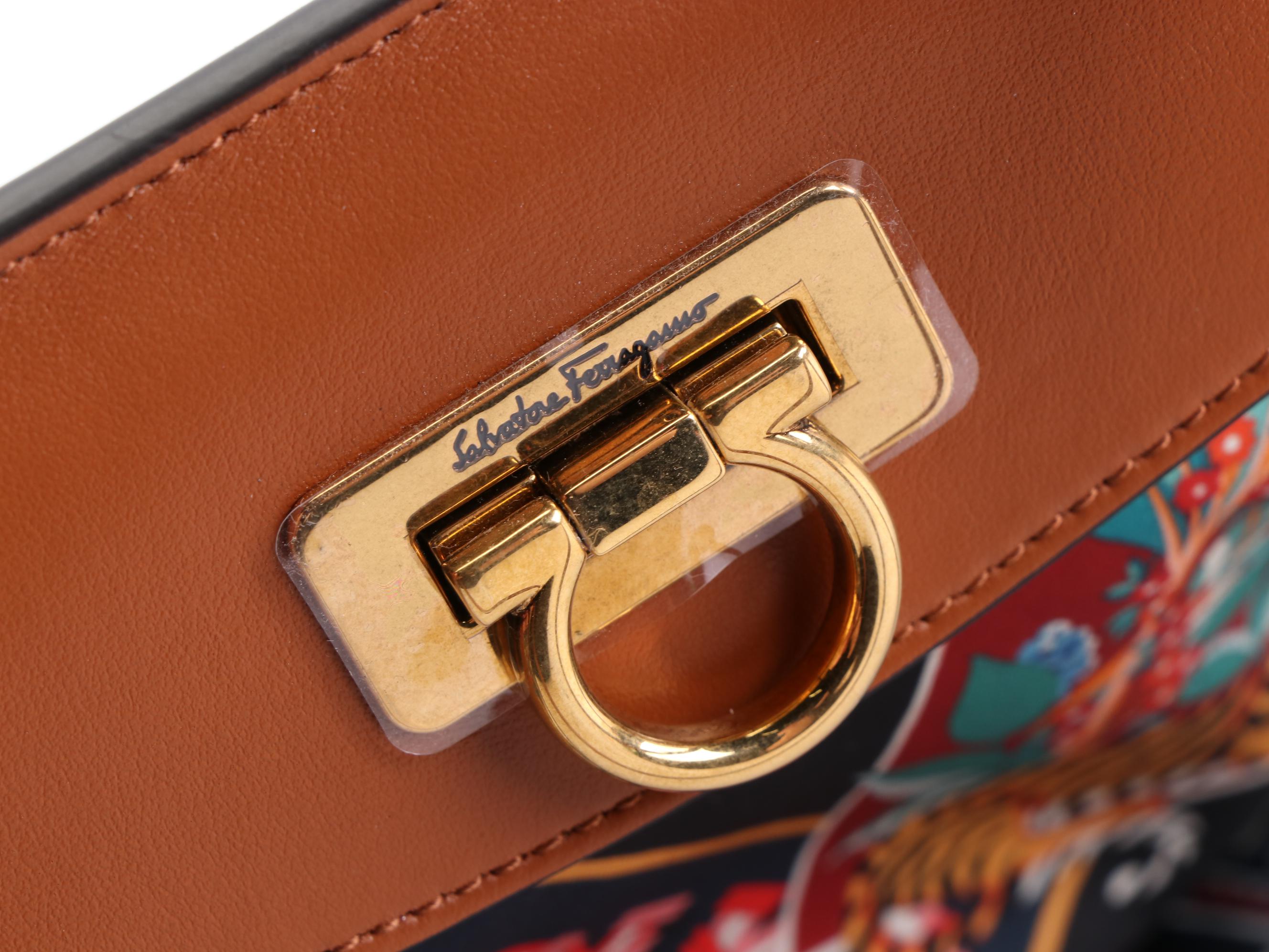 Salvatore Ferragamo Gancini Nylon Print and Leather Travel Tote with Zip Pouch