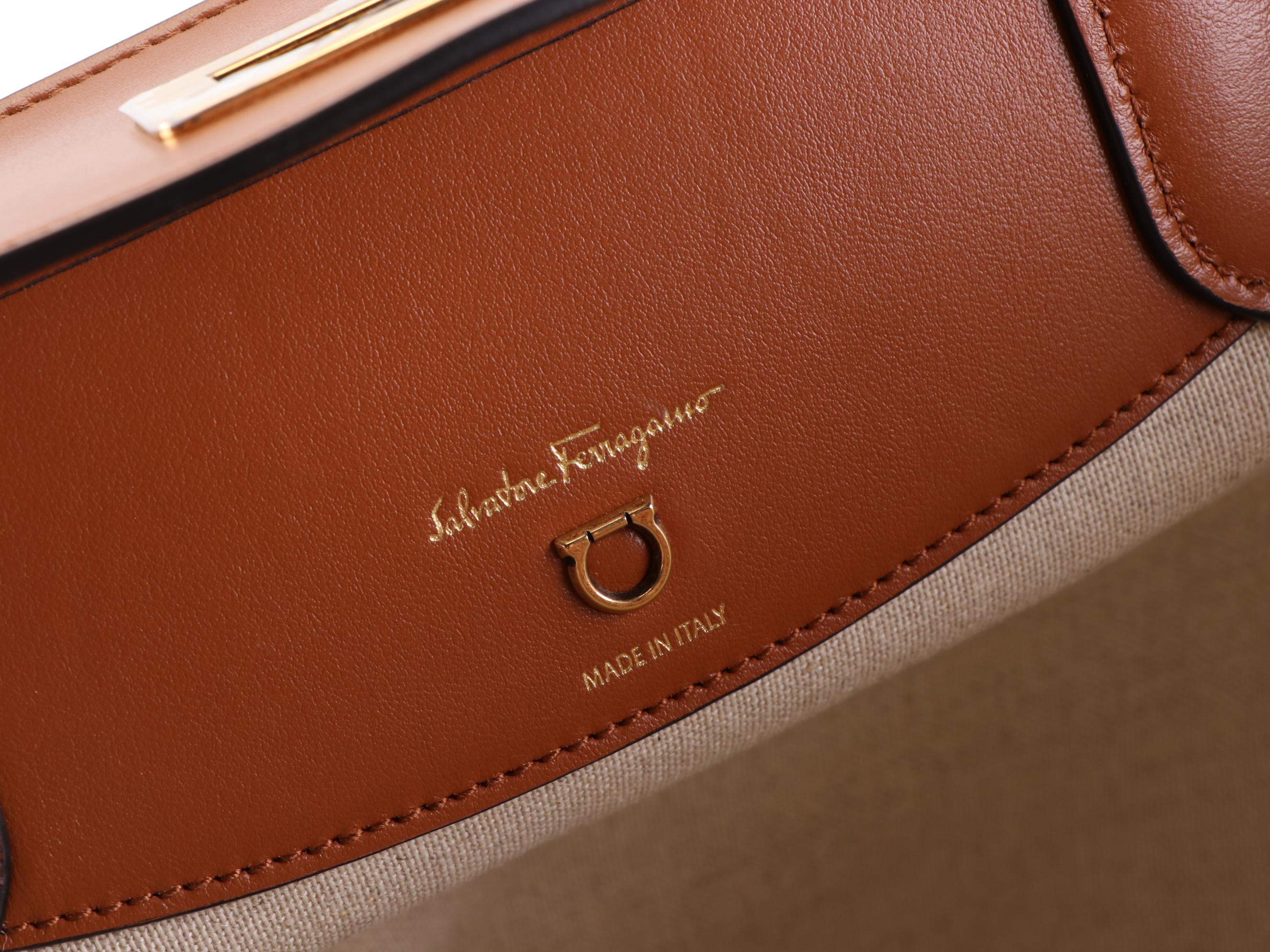 Salvatore Ferragamo Gancini Nylon Print and Leather Travel Tote with Zip Pouch