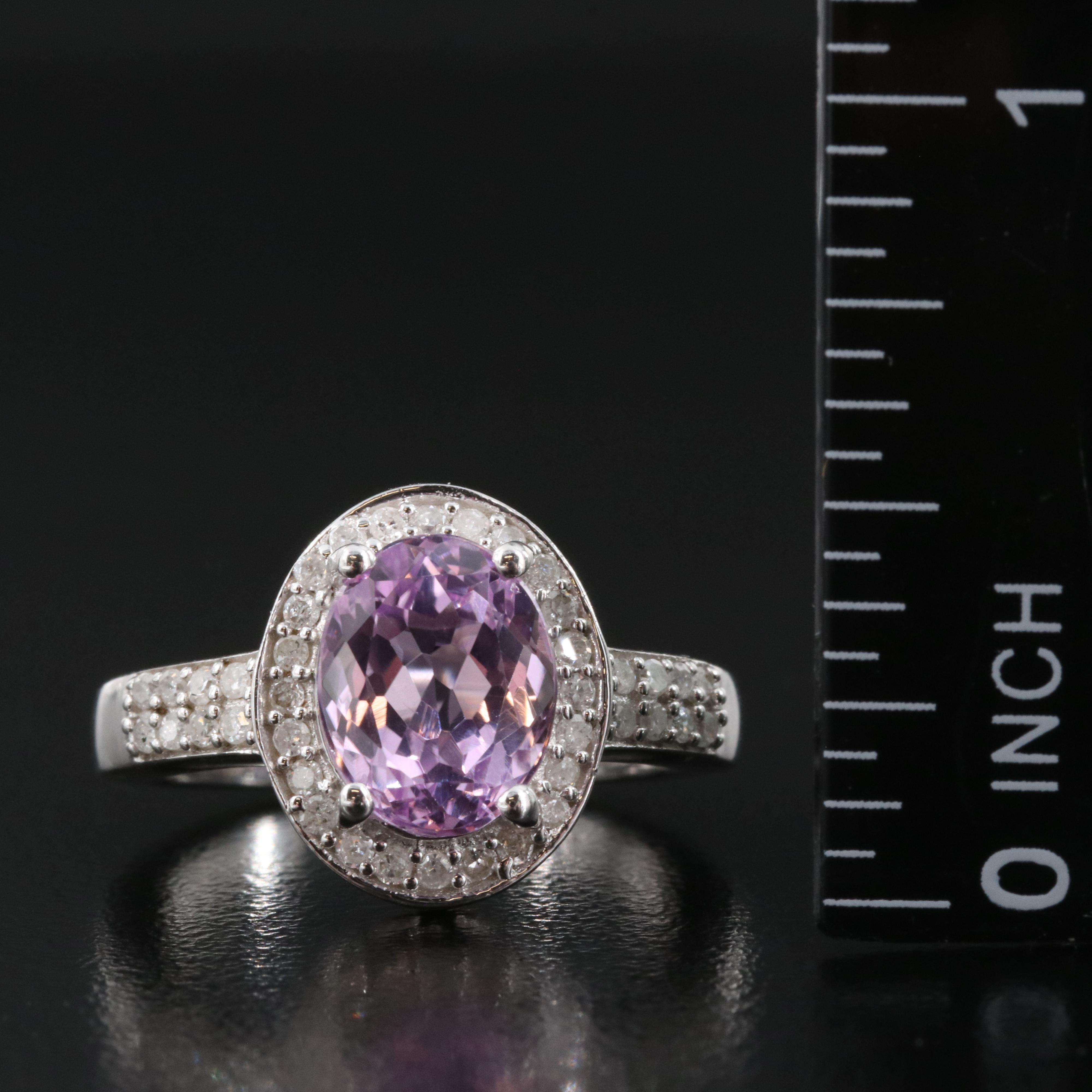 Sterling Kunzite and Diamond Ring