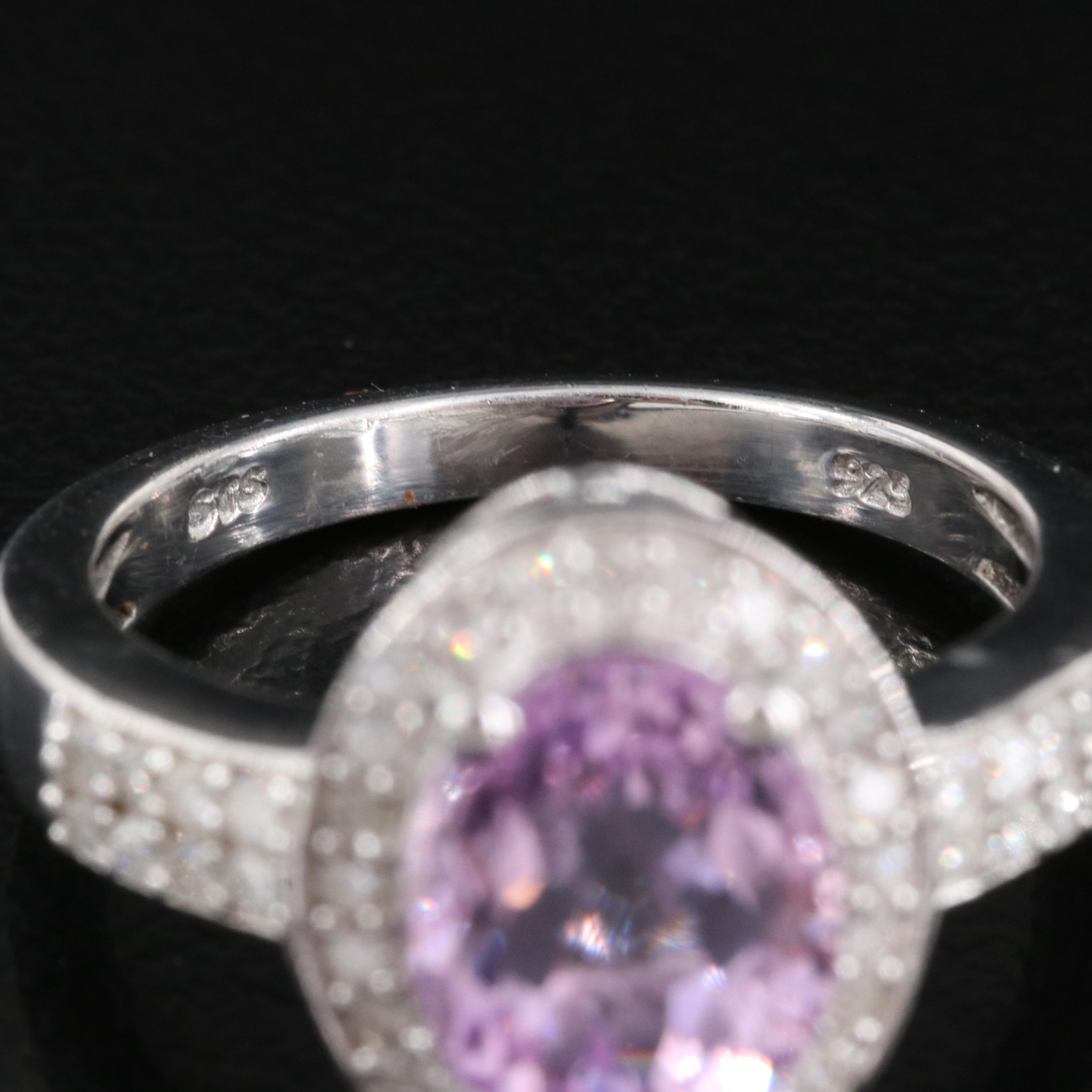 Sterling Kunzite and Diamond Ring