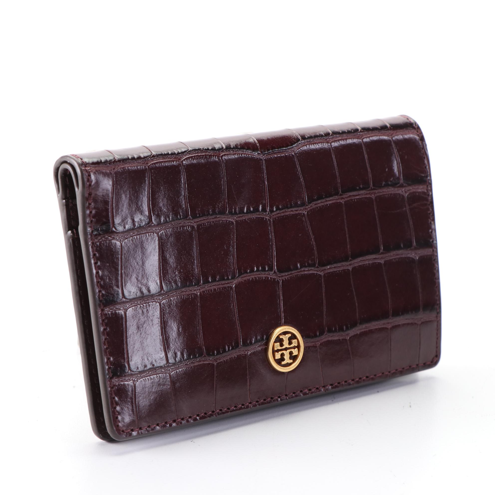 Tory Burch Blake Wallet in Croc-Embossed Leather with Box