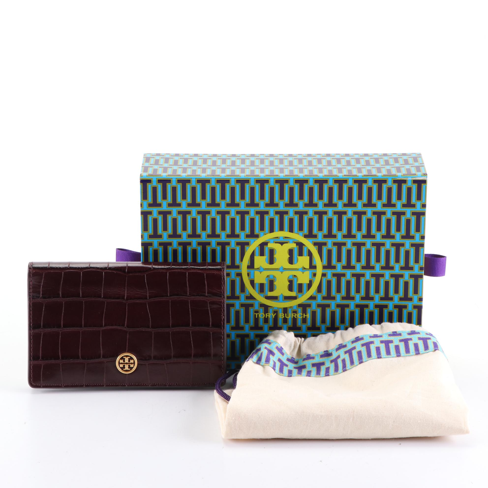 Tory Burch Blake Wallet in Croc-Embossed Leather with Box