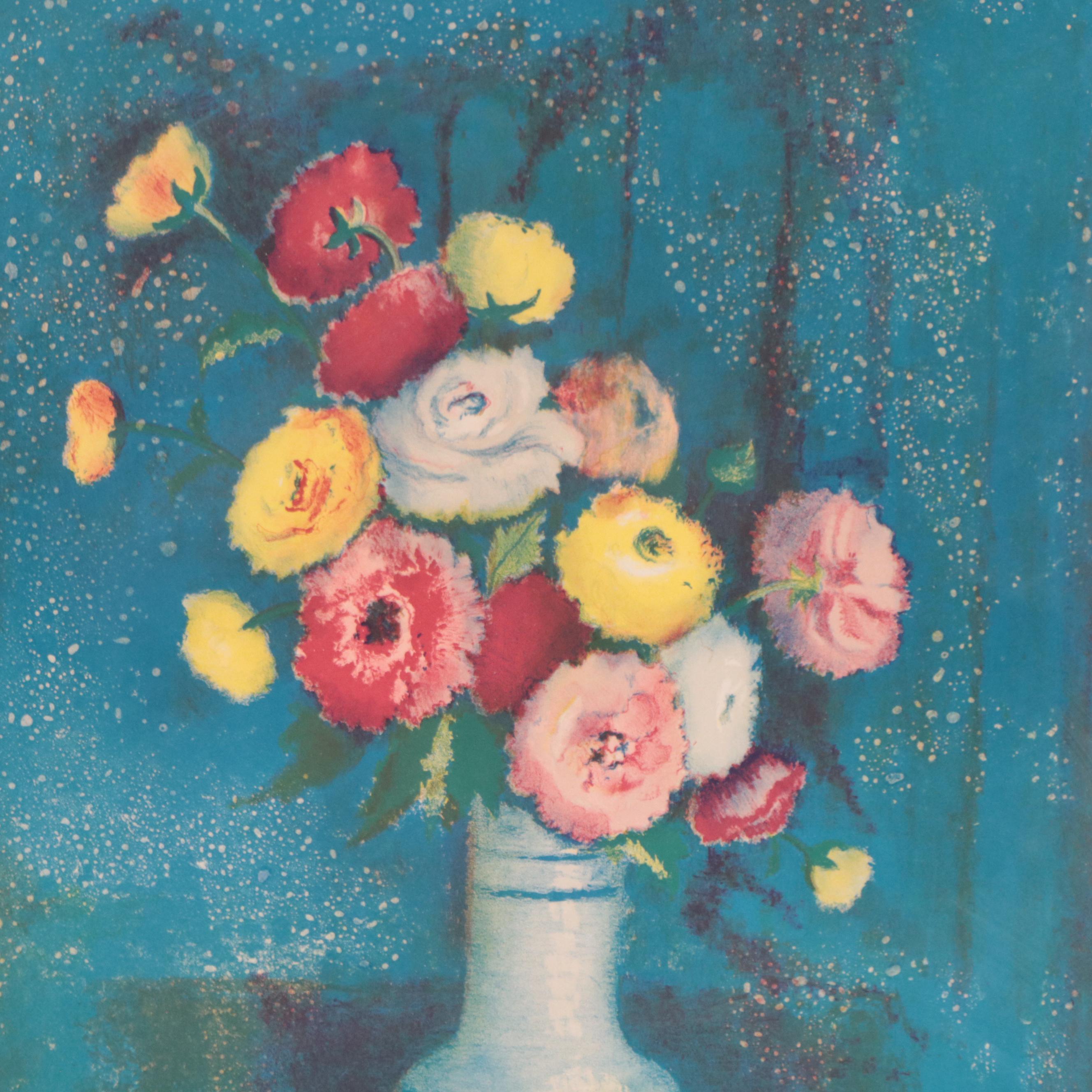 Angelina Lavernia Floral Still Life Color Lithographs, Mid-20th Century