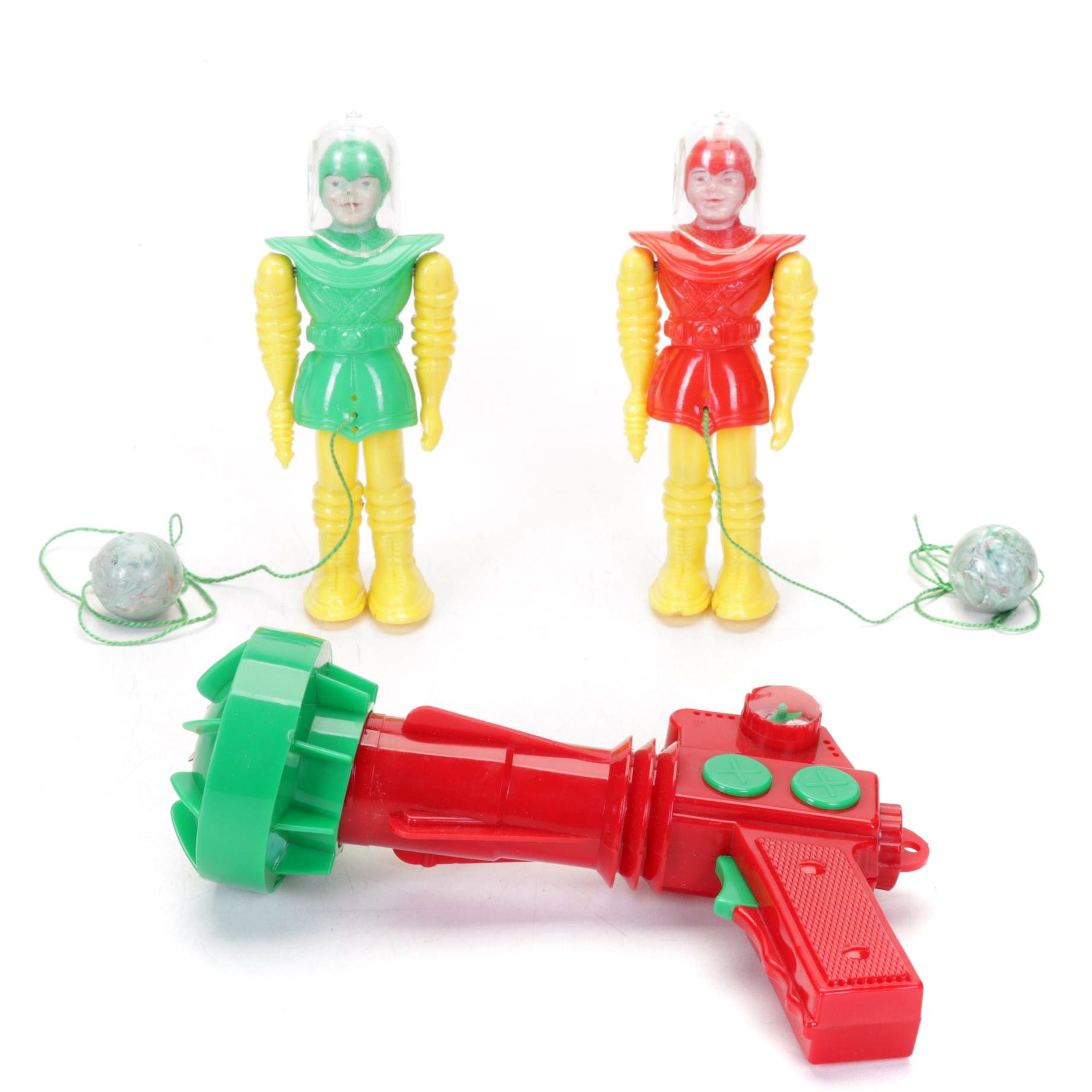 Two Captain Radar Walking Spacemen Toys With Buck Rogers Super Sonic Ray Gun