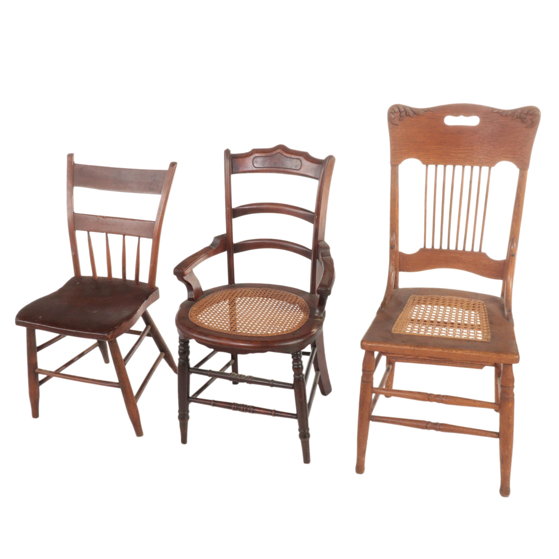 Three American Dining Chairs, Incl. Victorian Walnut and Burl Walnut Example