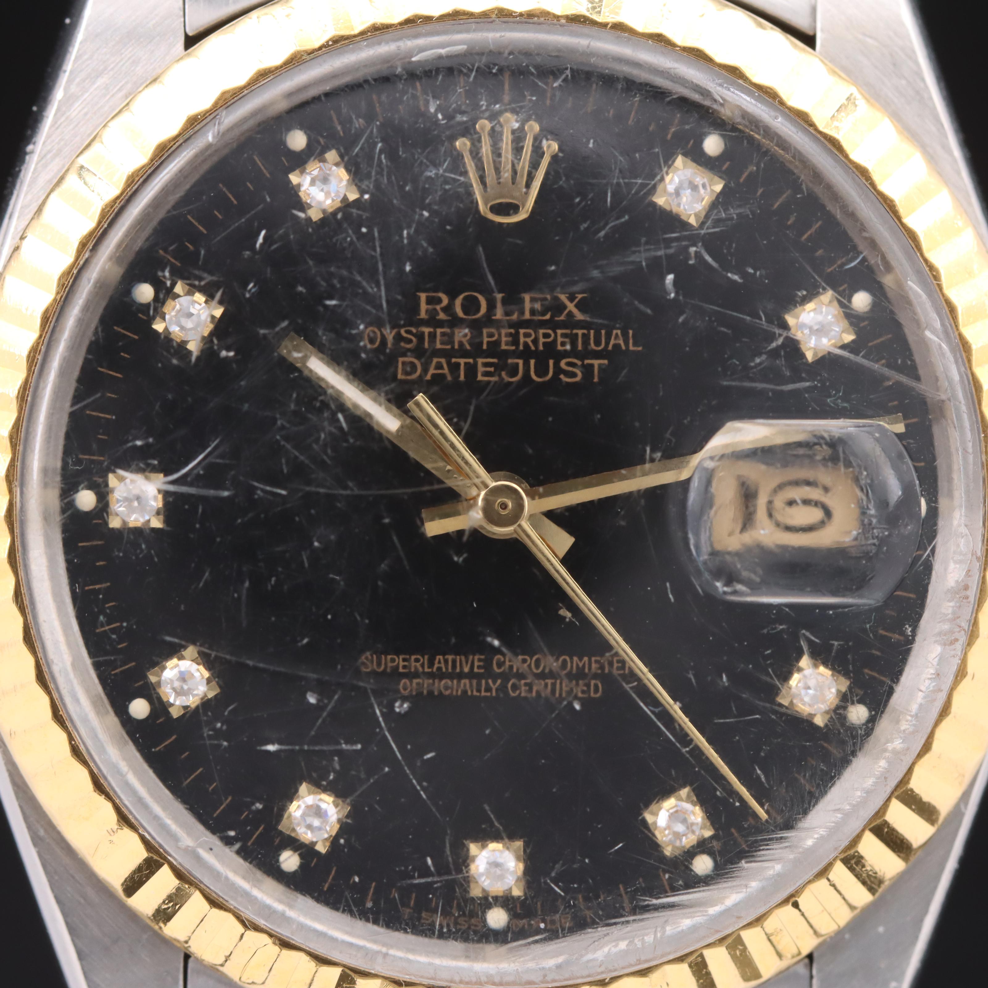 1986 Rolex Oyster Perpetual Factory Diamond Dial Datejust Watch