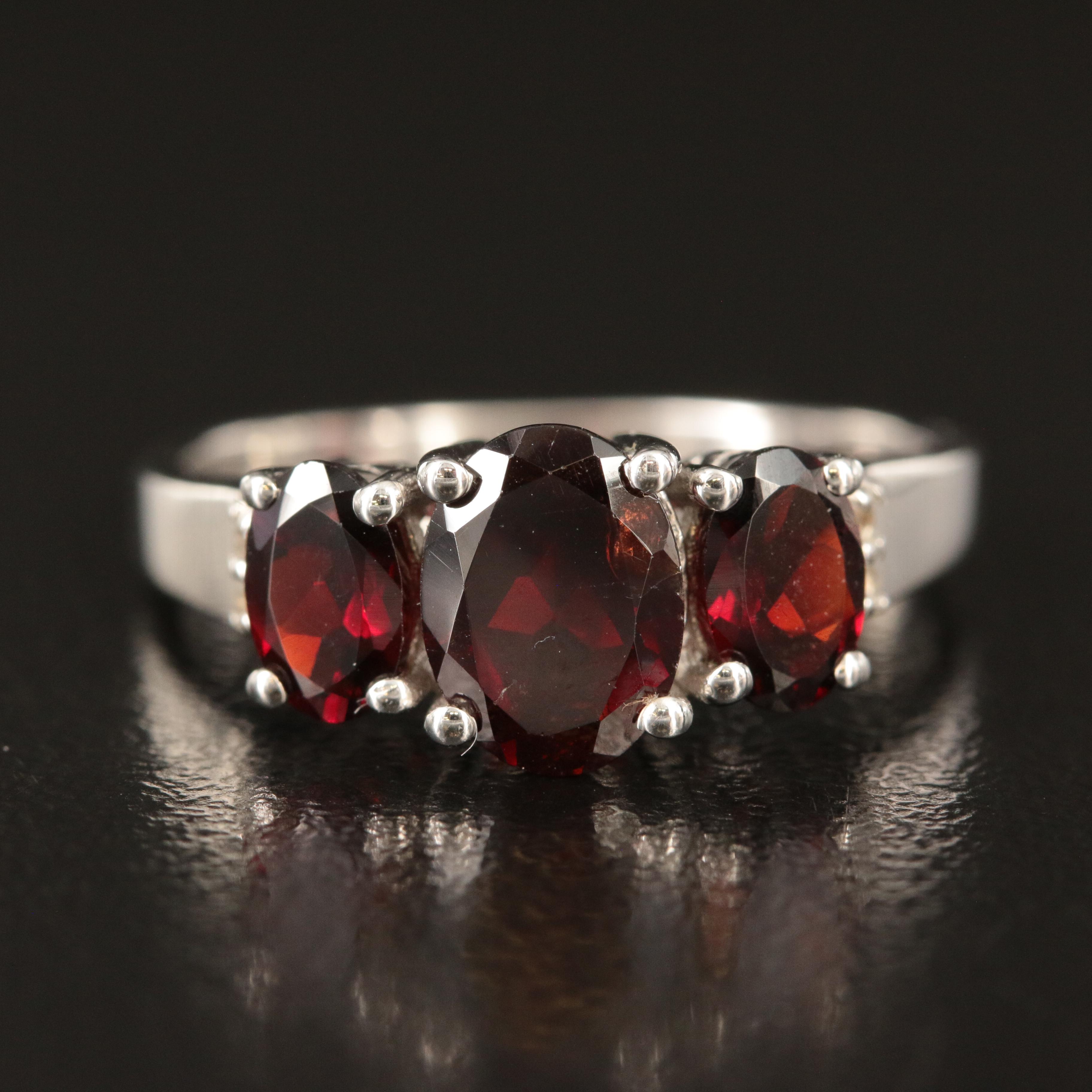 Sterling Garnet Three Stone Ring