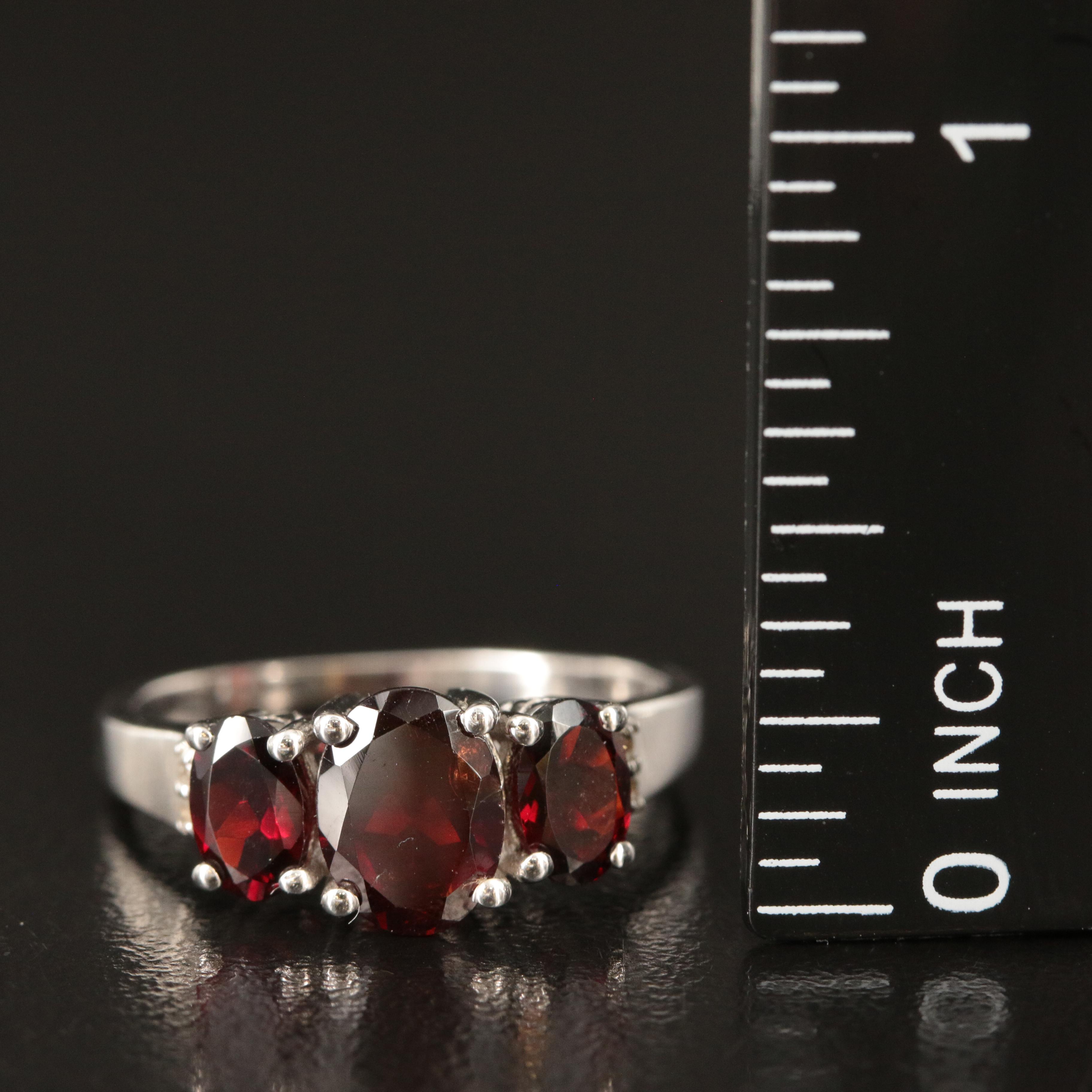 Sterling Garnet Three Stone Ring