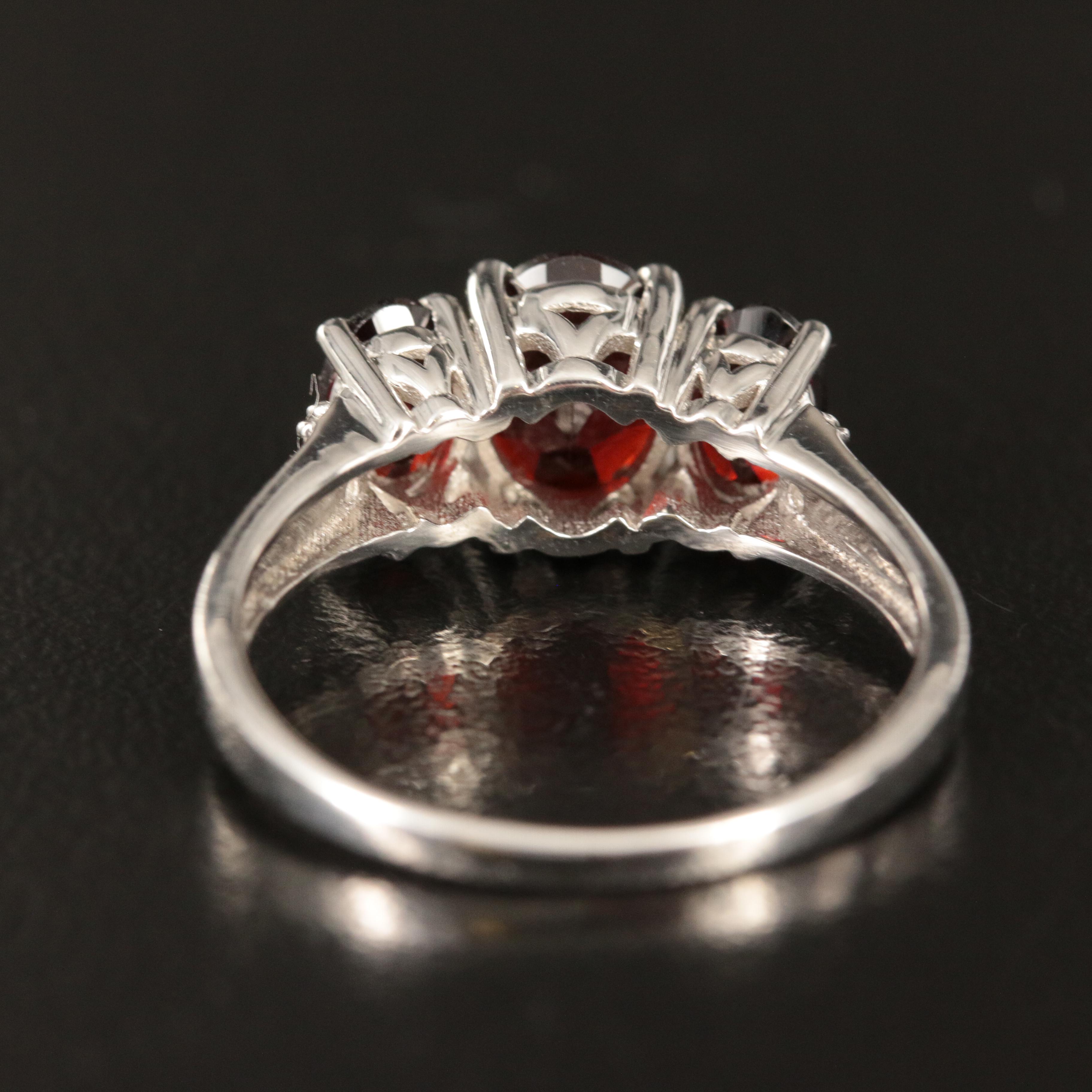 Sterling Garnet Three Stone Ring