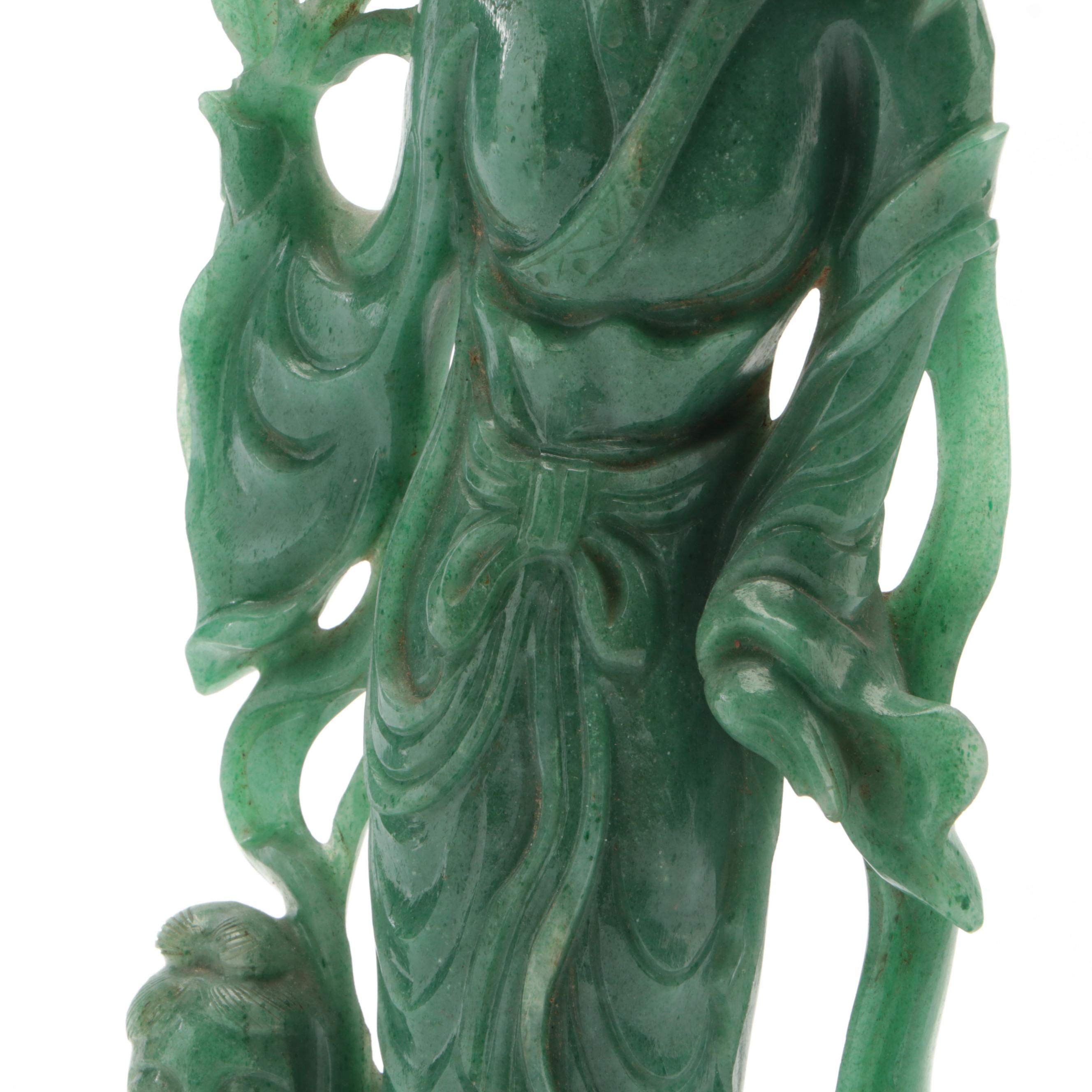 Chinese Carved Adventurine Guanyin with Child