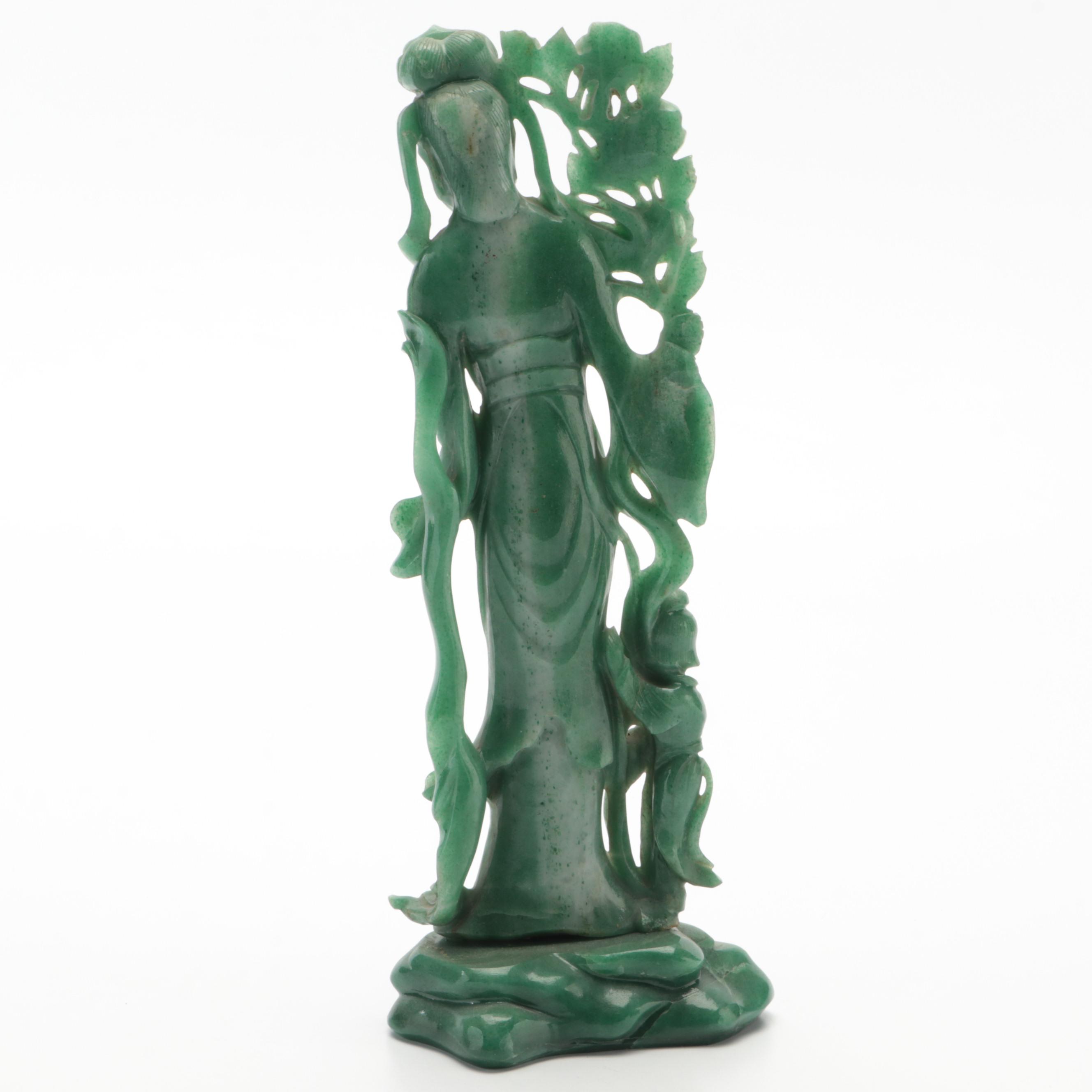 Chinese Carved Adventurine Guanyin with Child