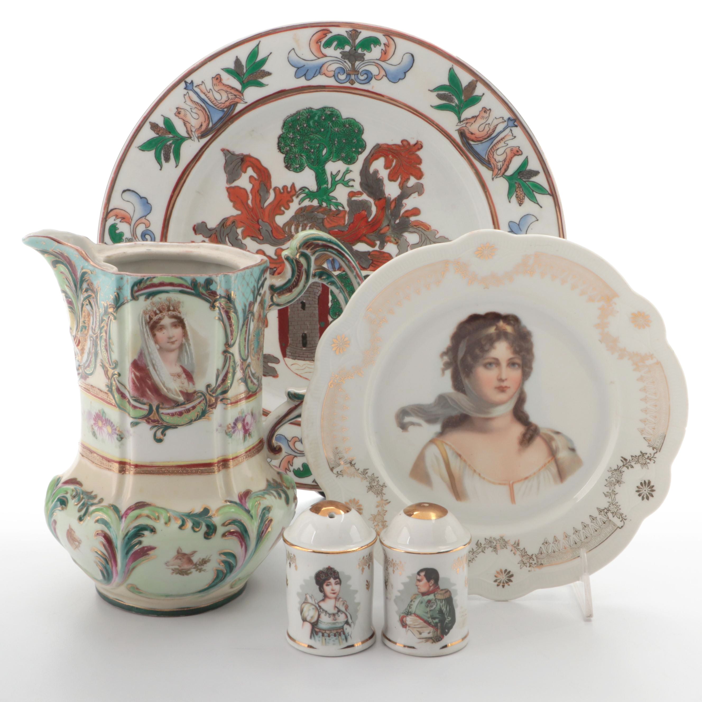 Hand Decorated Japanese Porcelain Portrait Ware and Plate