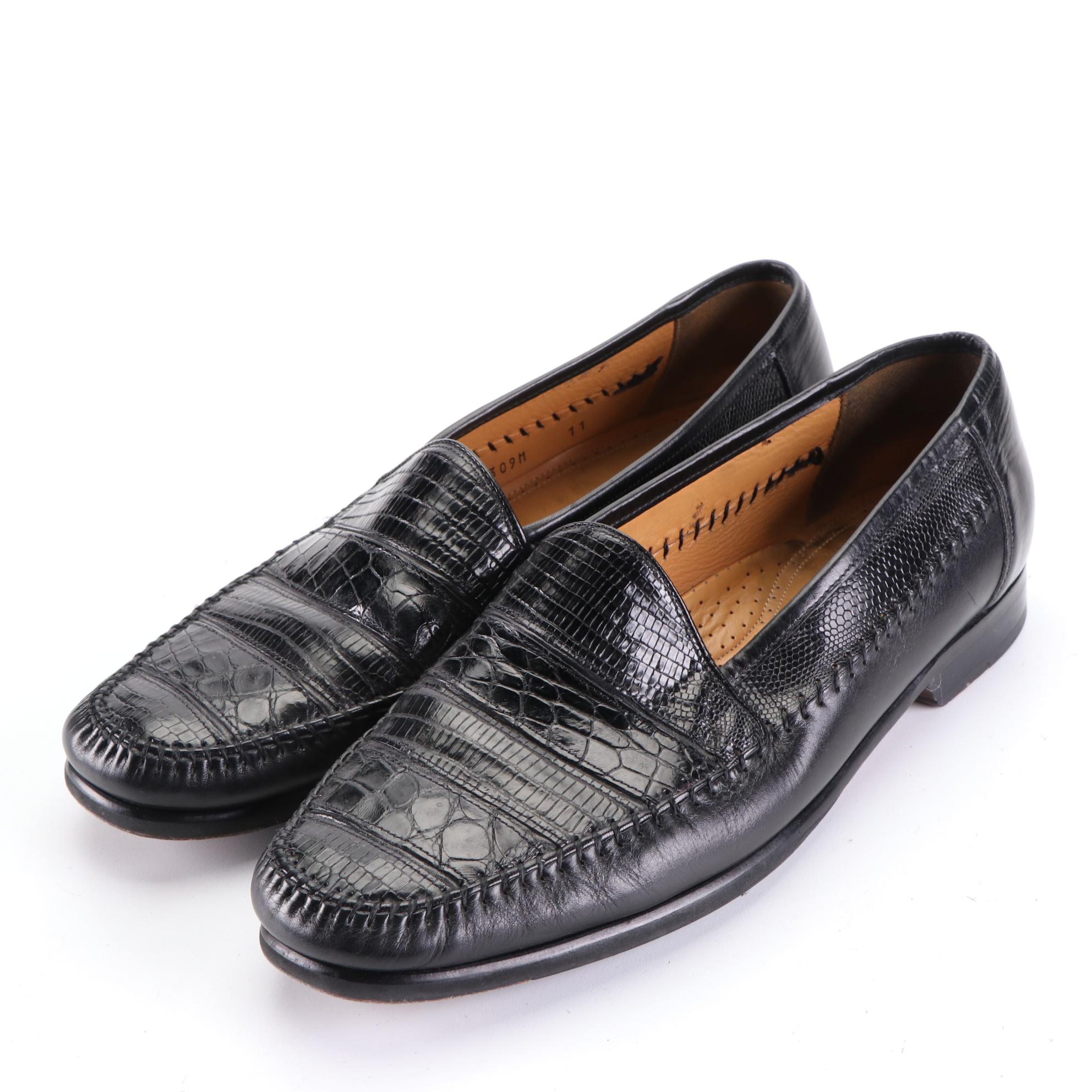 Men's Mezlan Elda Loafers in Lizard Skin with Leather and Ostrich Skin Loafers