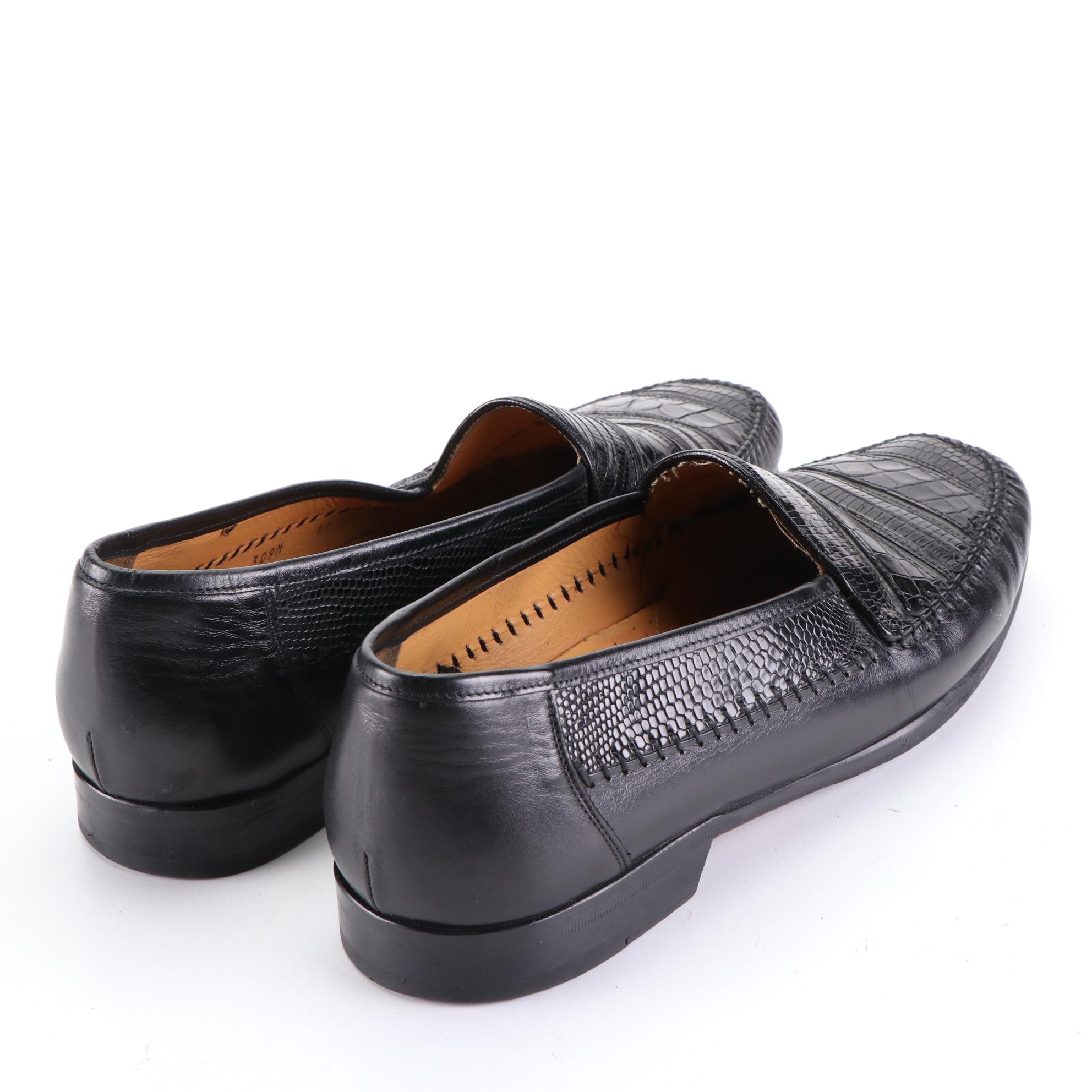 Men's Mezlan Elda Loafers in Lizard Skin with Leather and Ostrich Skin Loafers