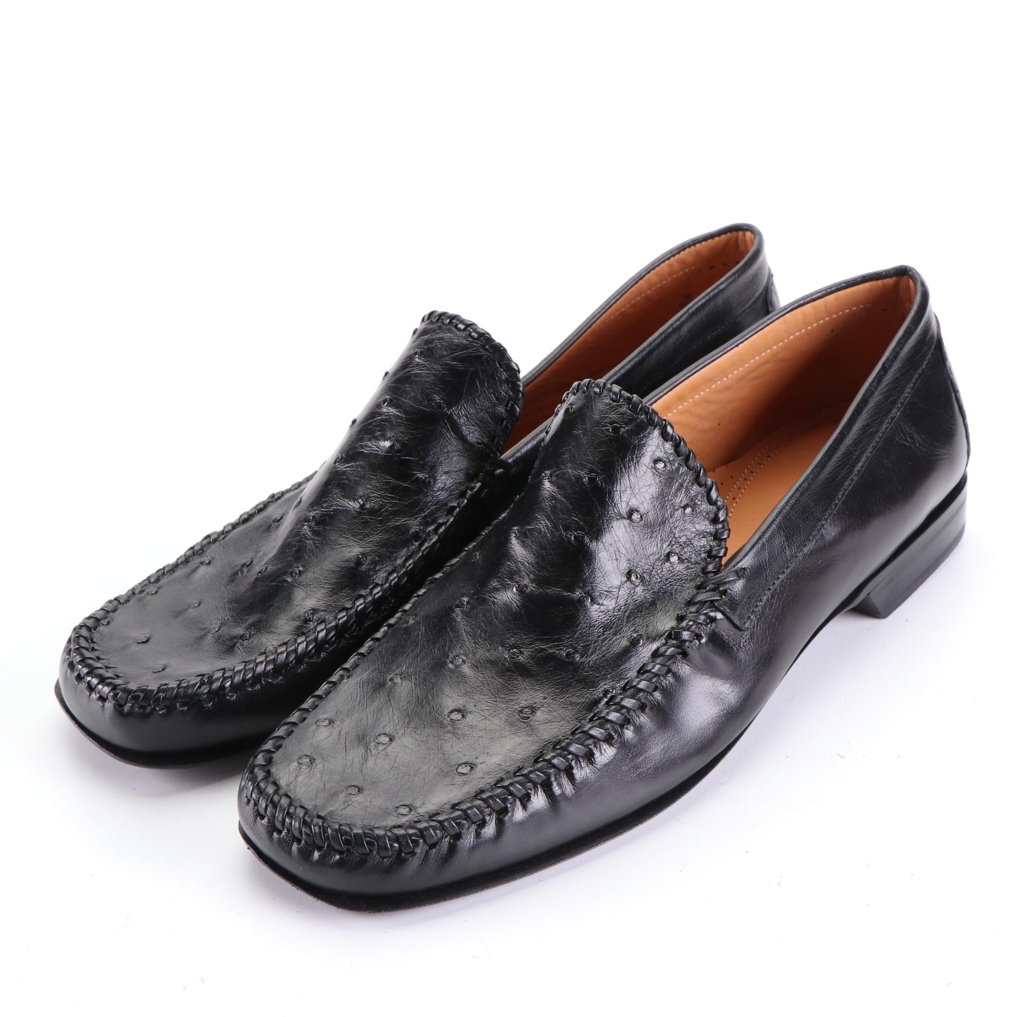 Men's Mezlan Elda Loafers in Lizard Skin with Leather and Ostrich Skin Loafers