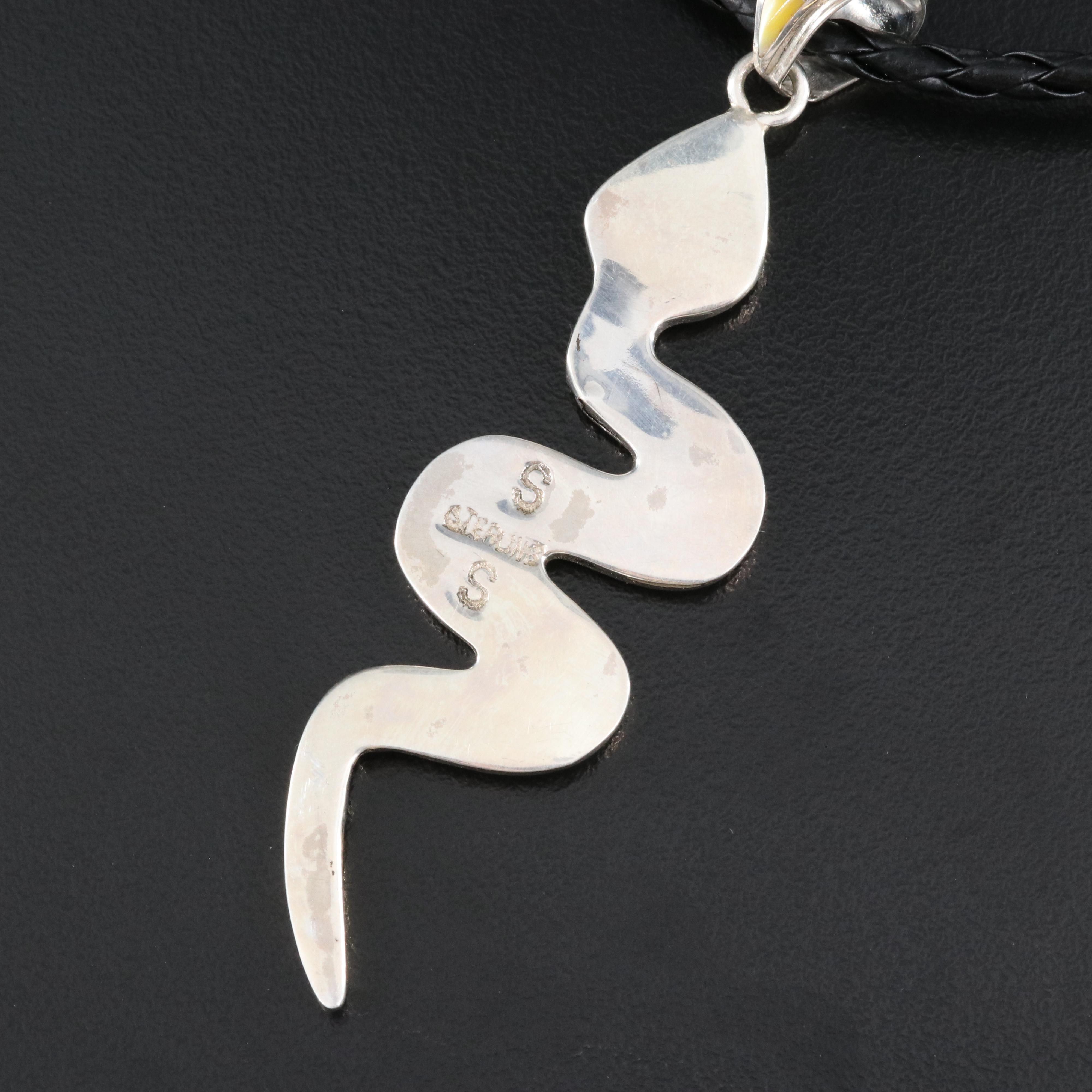 Sterling Snake Necklace Including Mother-of-Pearl, Turquoise and Spiny Oyster