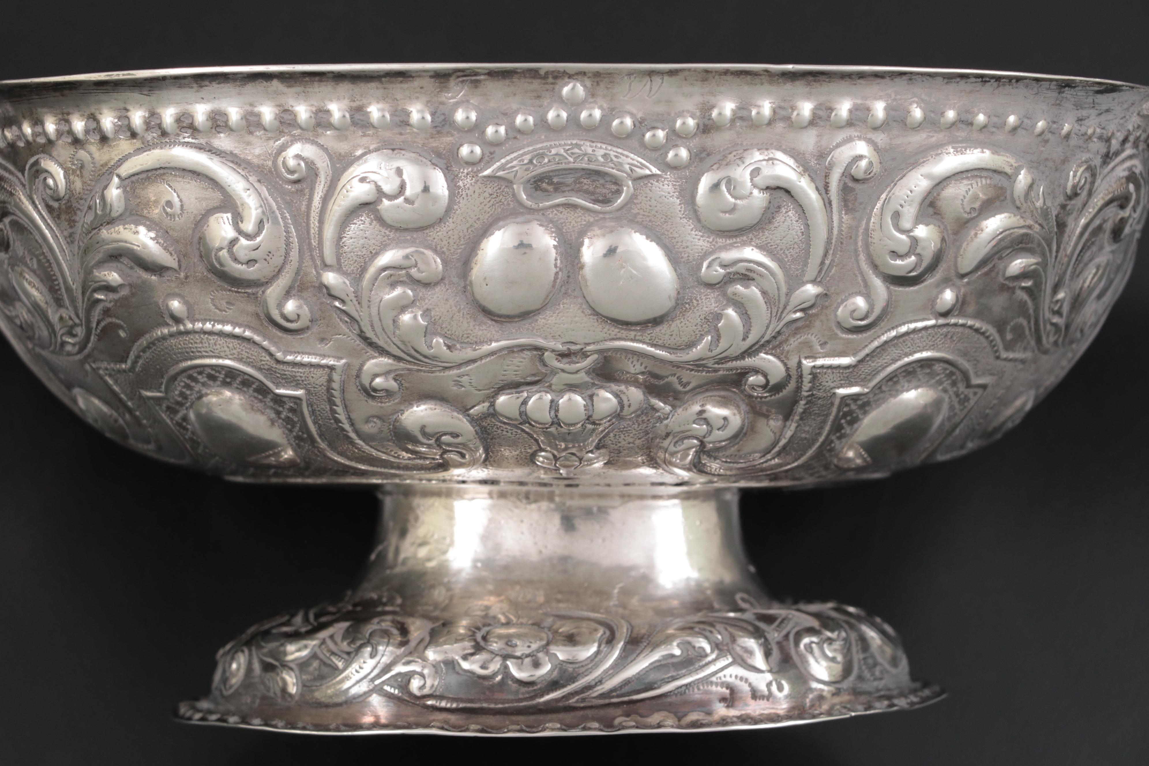 Repoussé 800 Silver Bowl with Openwork Putti Handles