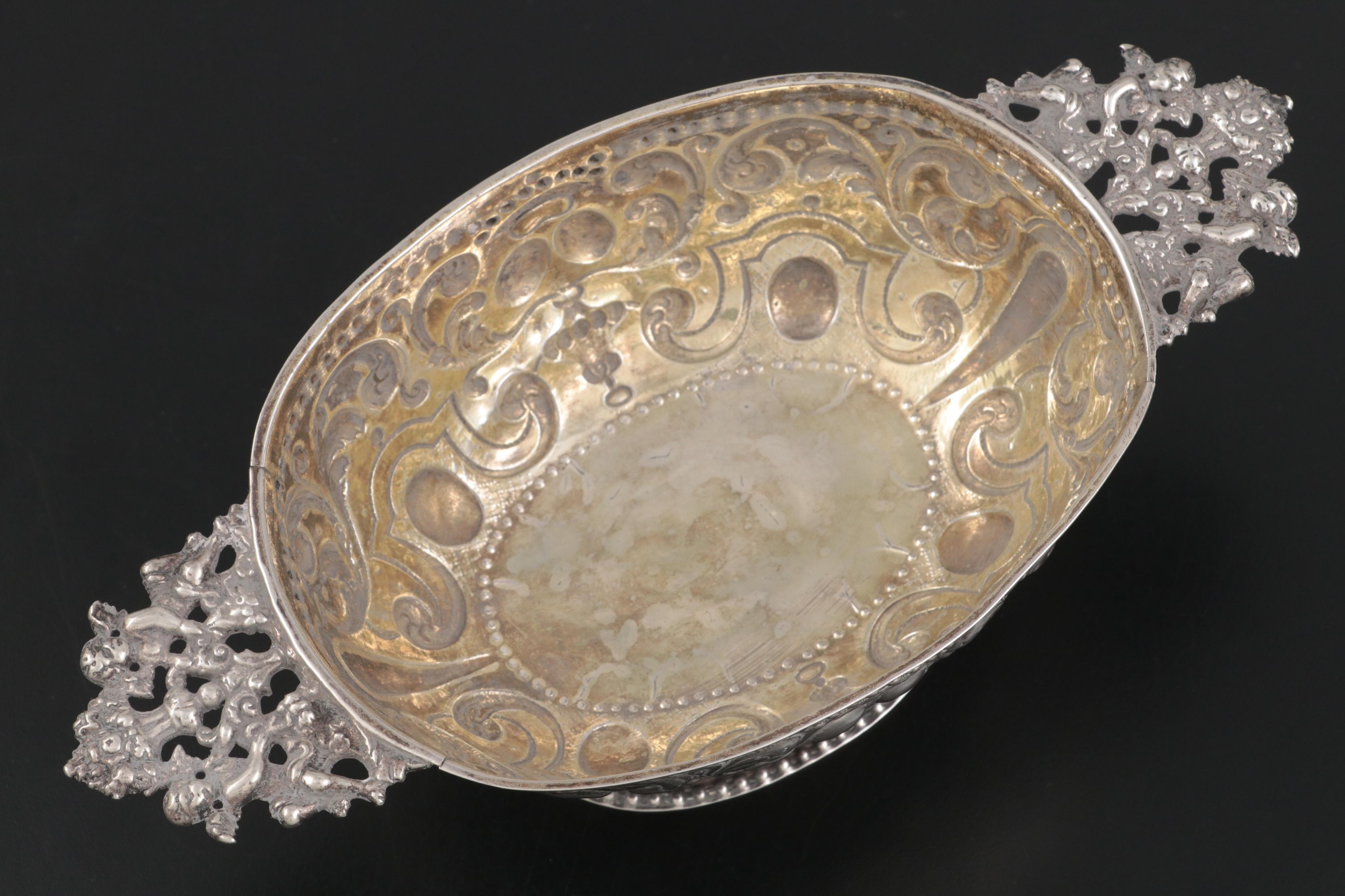 Repoussé 800 Silver Bowl with Openwork Putti Handles