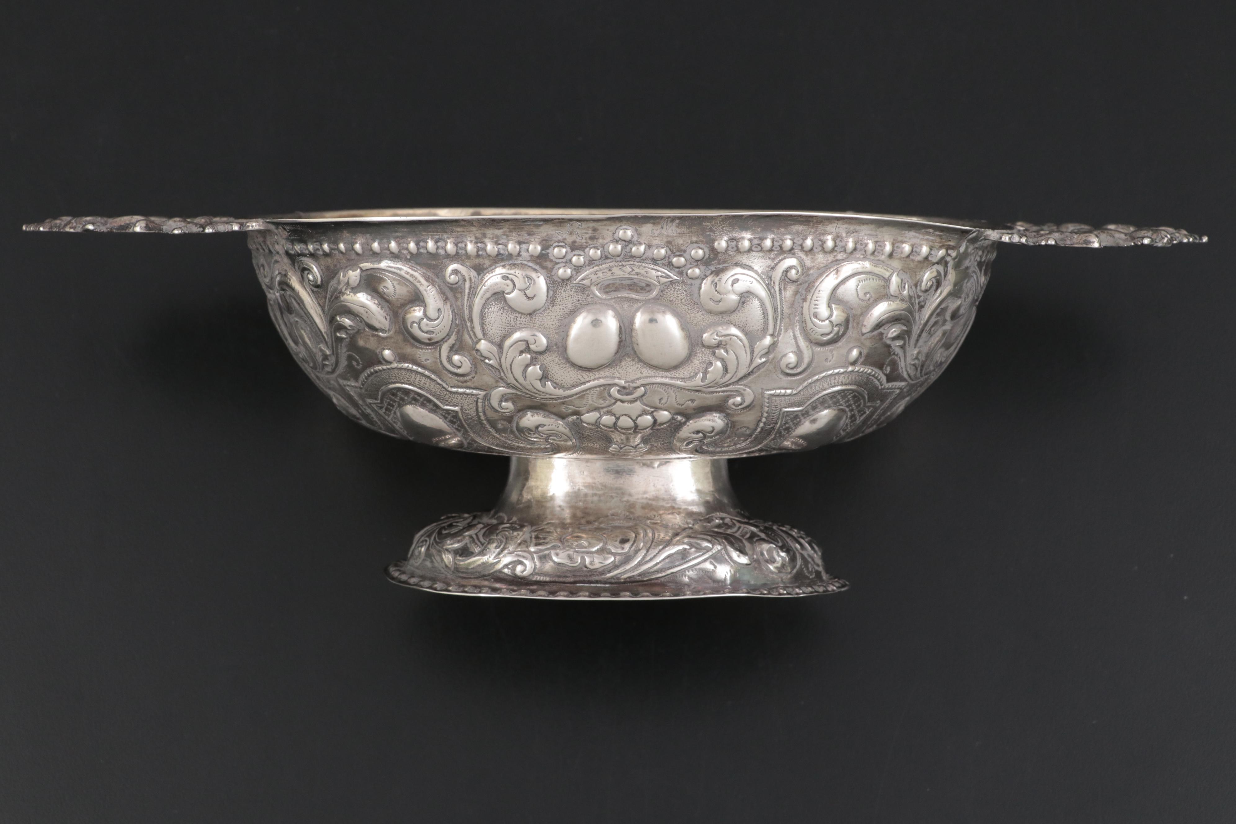 Repoussé 800 Silver Bowl with Openwork Putti Handles