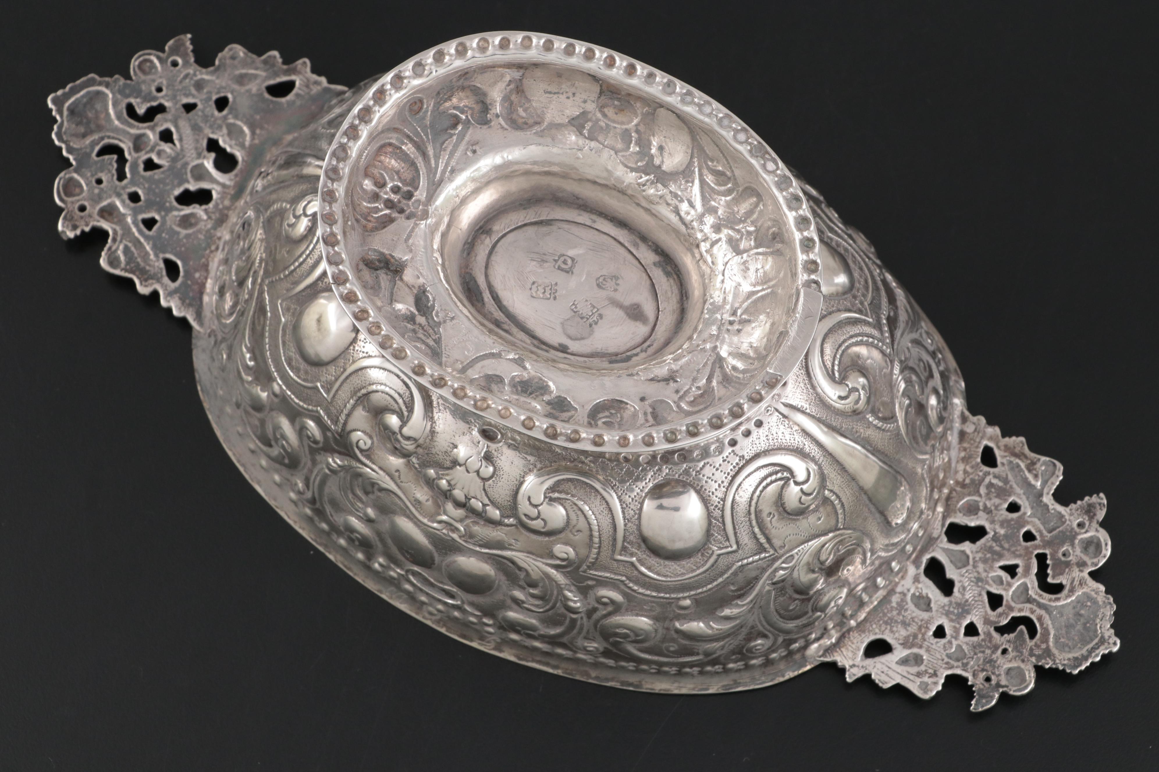 Repoussé 800 Silver Bowl with Openwork Putti Handles