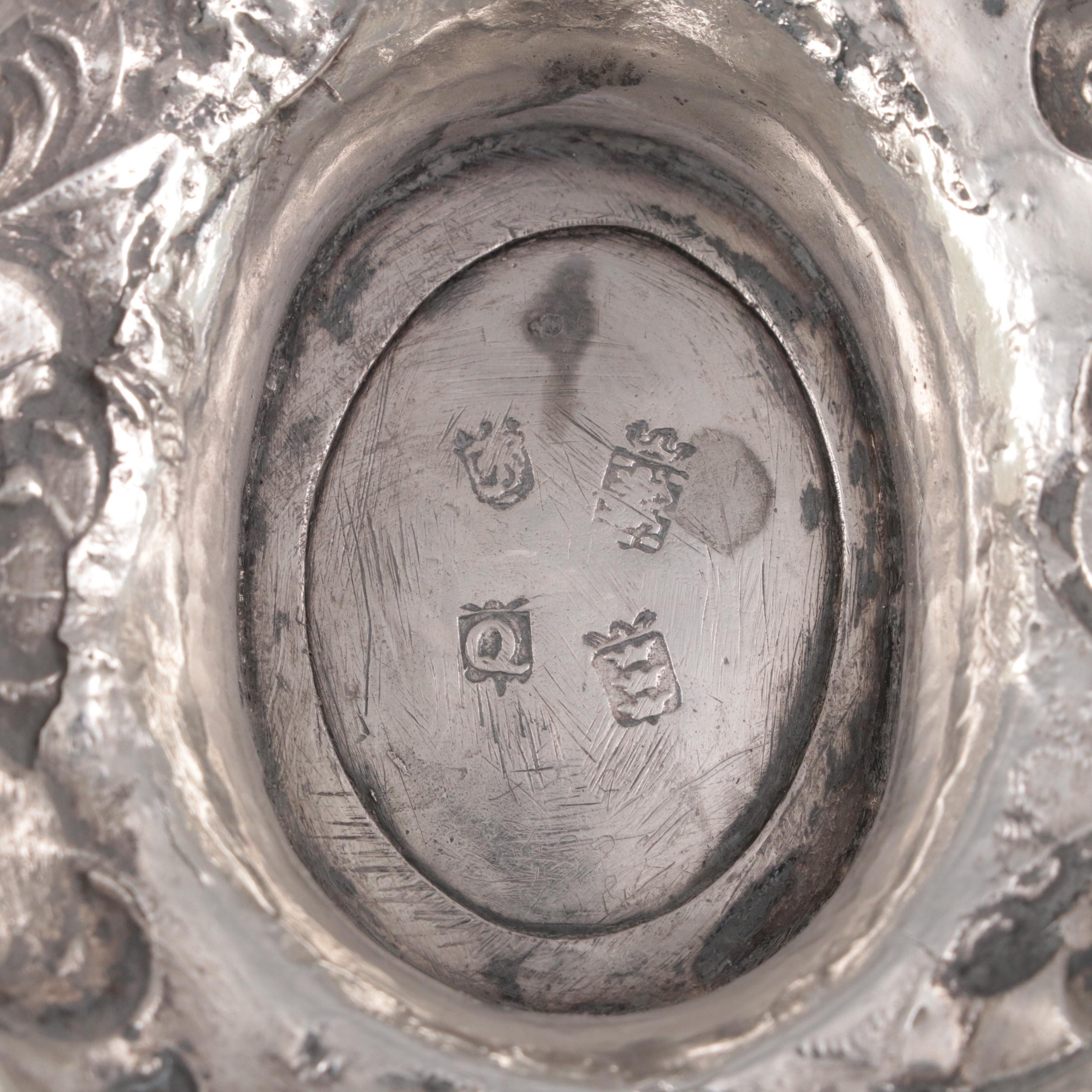 Repoussé 800 Silver Bowl with Openwork Putti Handles