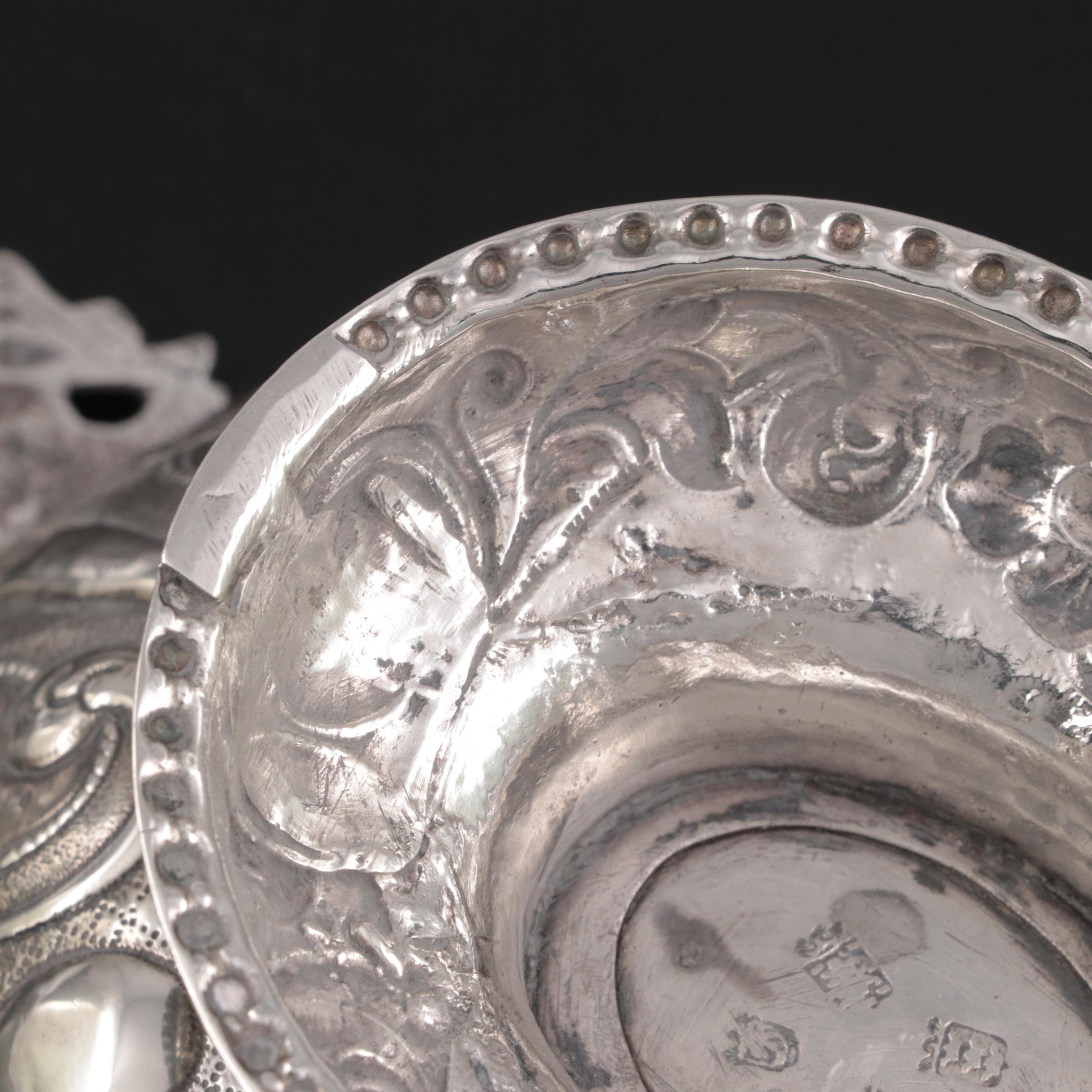 Repoussé 800 Silver Bowl with Openwork Putti Handles