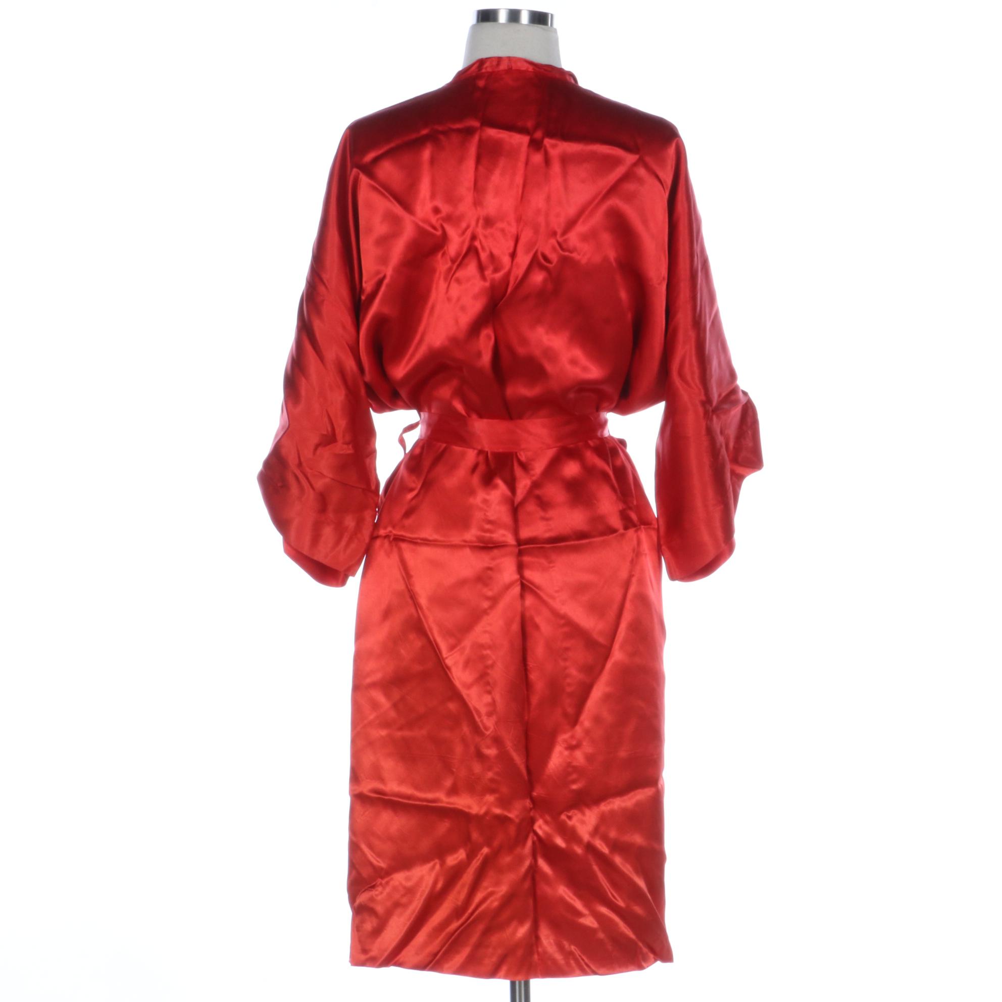 Silk Wrap Robe in Kimono Style with Print Lining