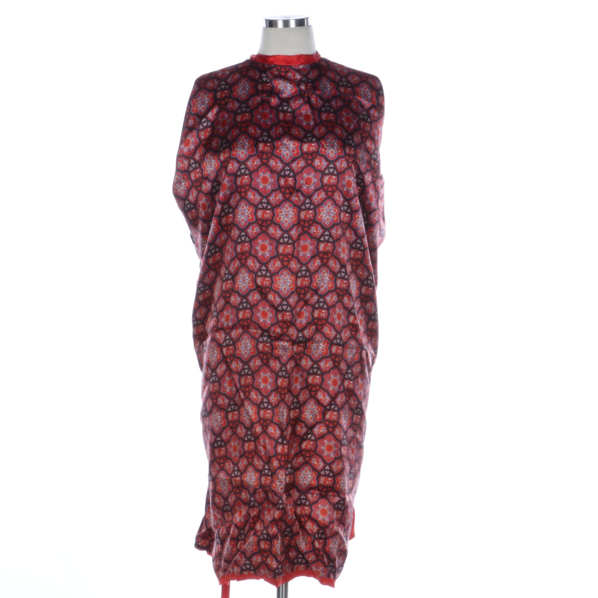 Silk Wrap Robe in Kimono Style with Print Lining