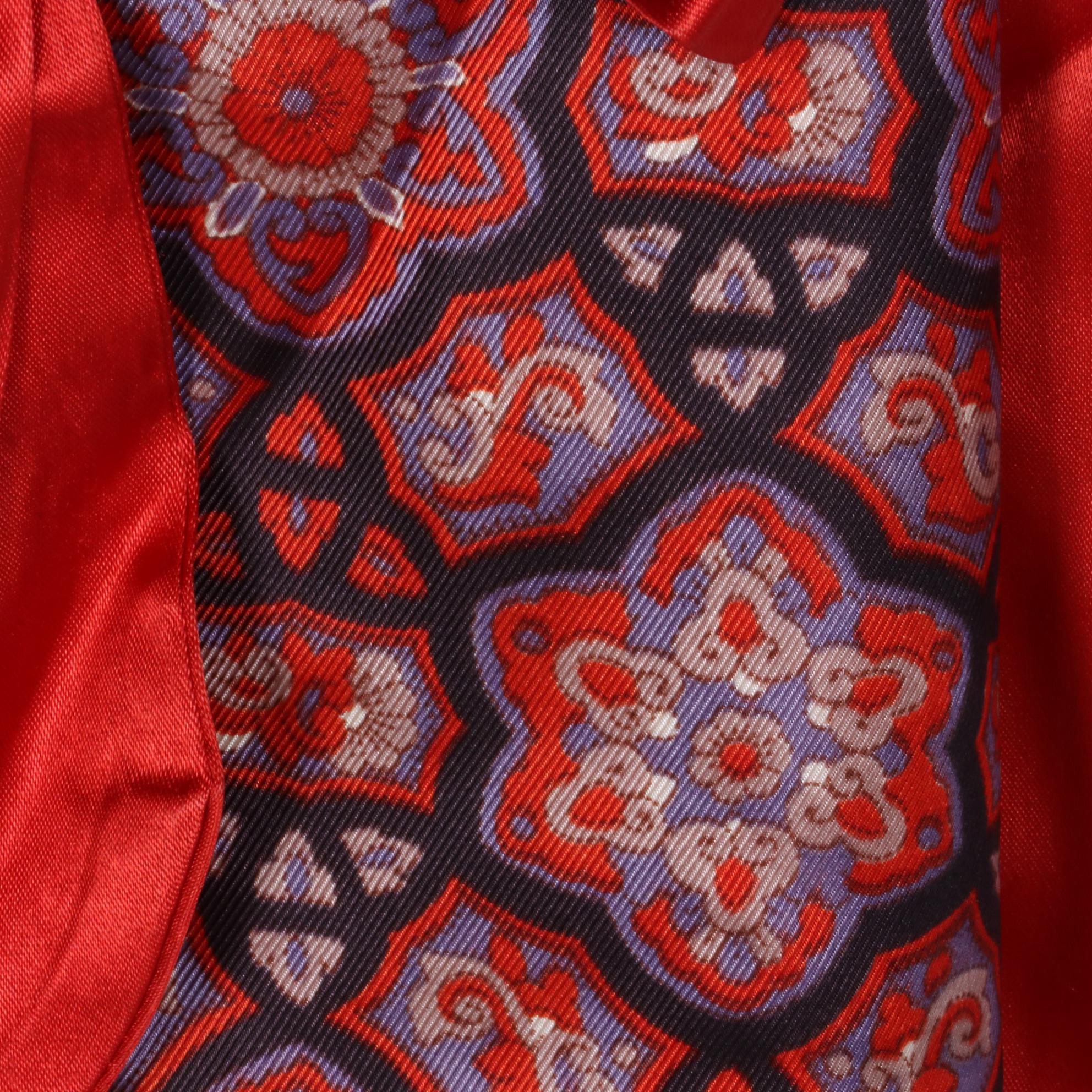 Silk Wrap Robe in Kimono Style with Print Lining