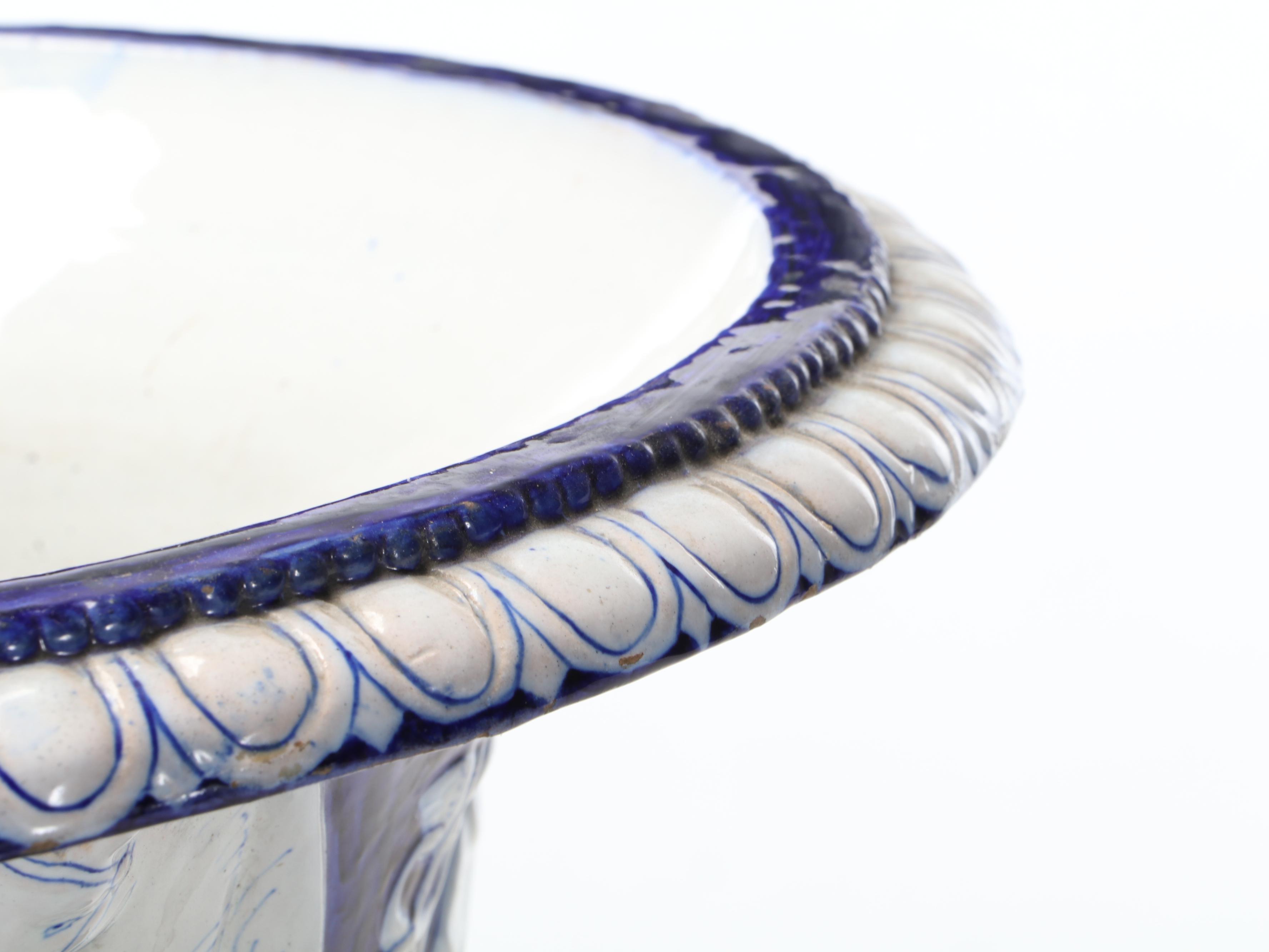 Cobalt and White Neoclassical Frieze Pedestal Urn