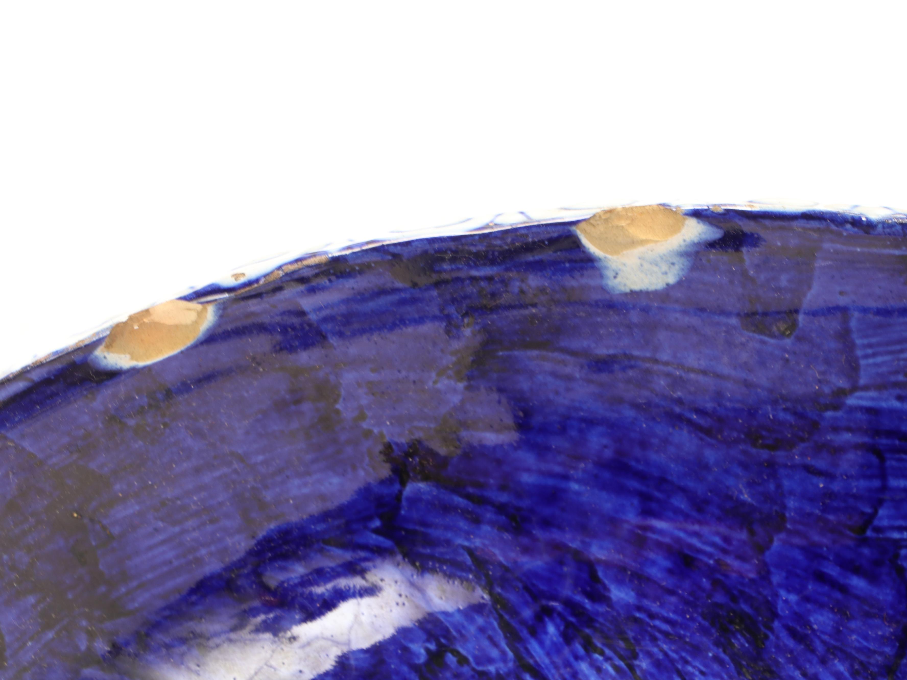 Cobalt and White Neoclassical Frieze Pedestal Urn