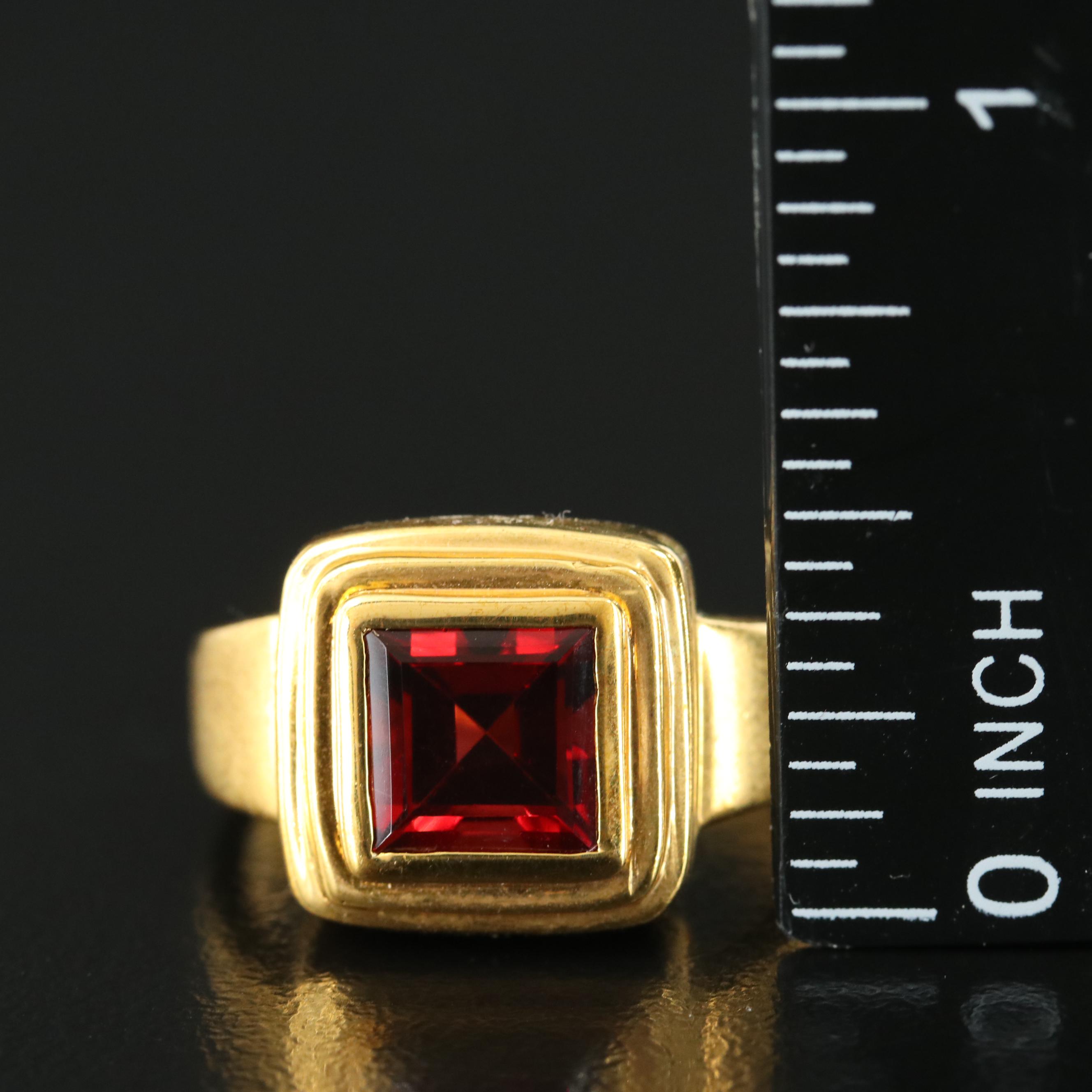 Sterling Garnet Square Ring