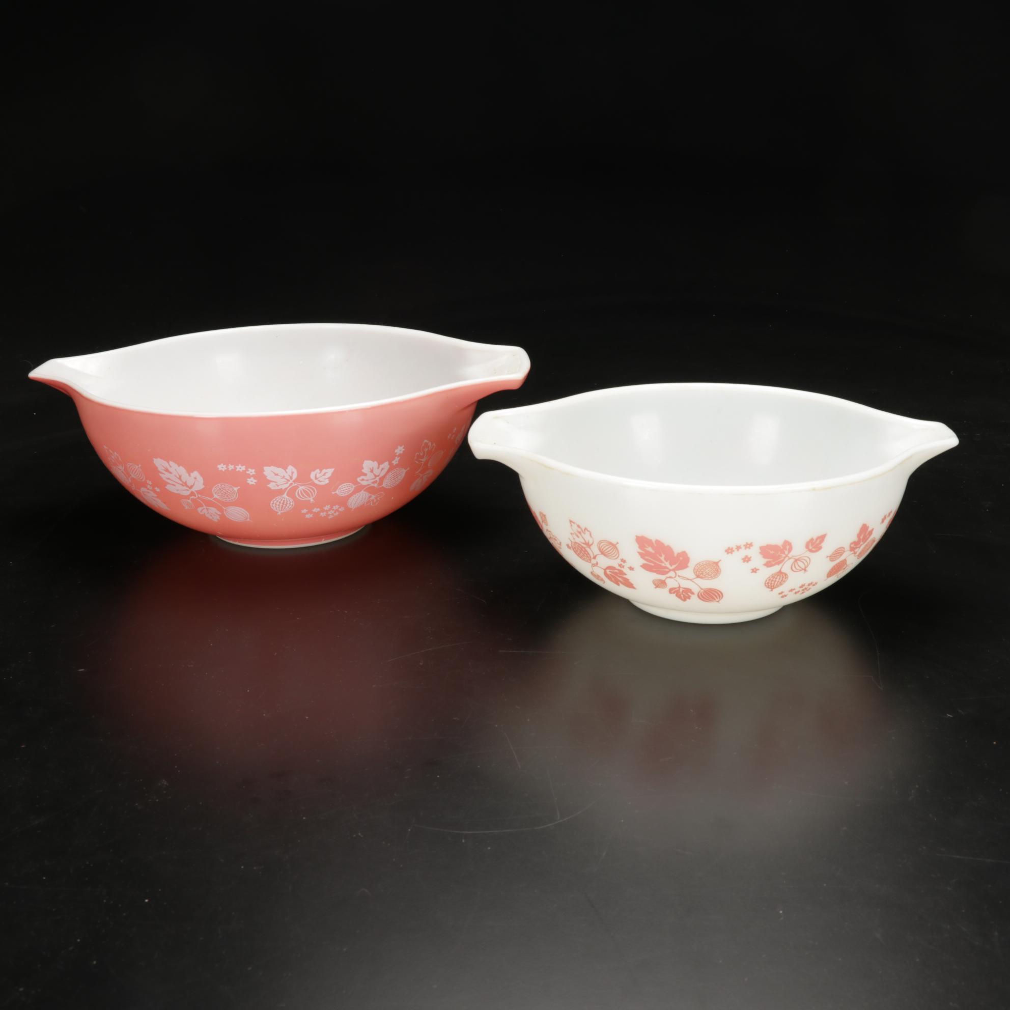 Pyrex "Gooseberry" Pink Cinderella Mixing Bowls with Other Tableware