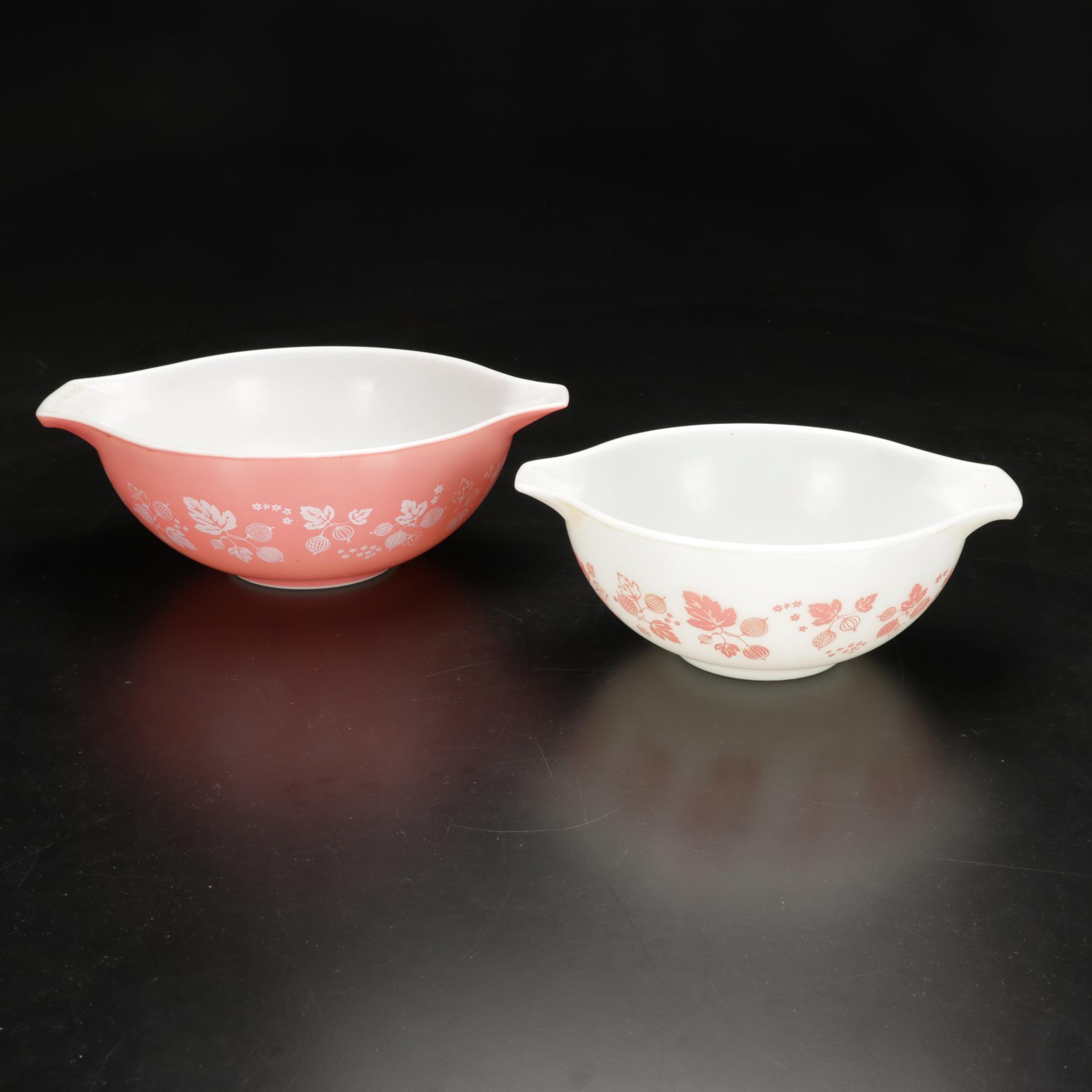 Pyrex "Gooseberry" Pink Cinderella Mixing Bowls with Other Tableware