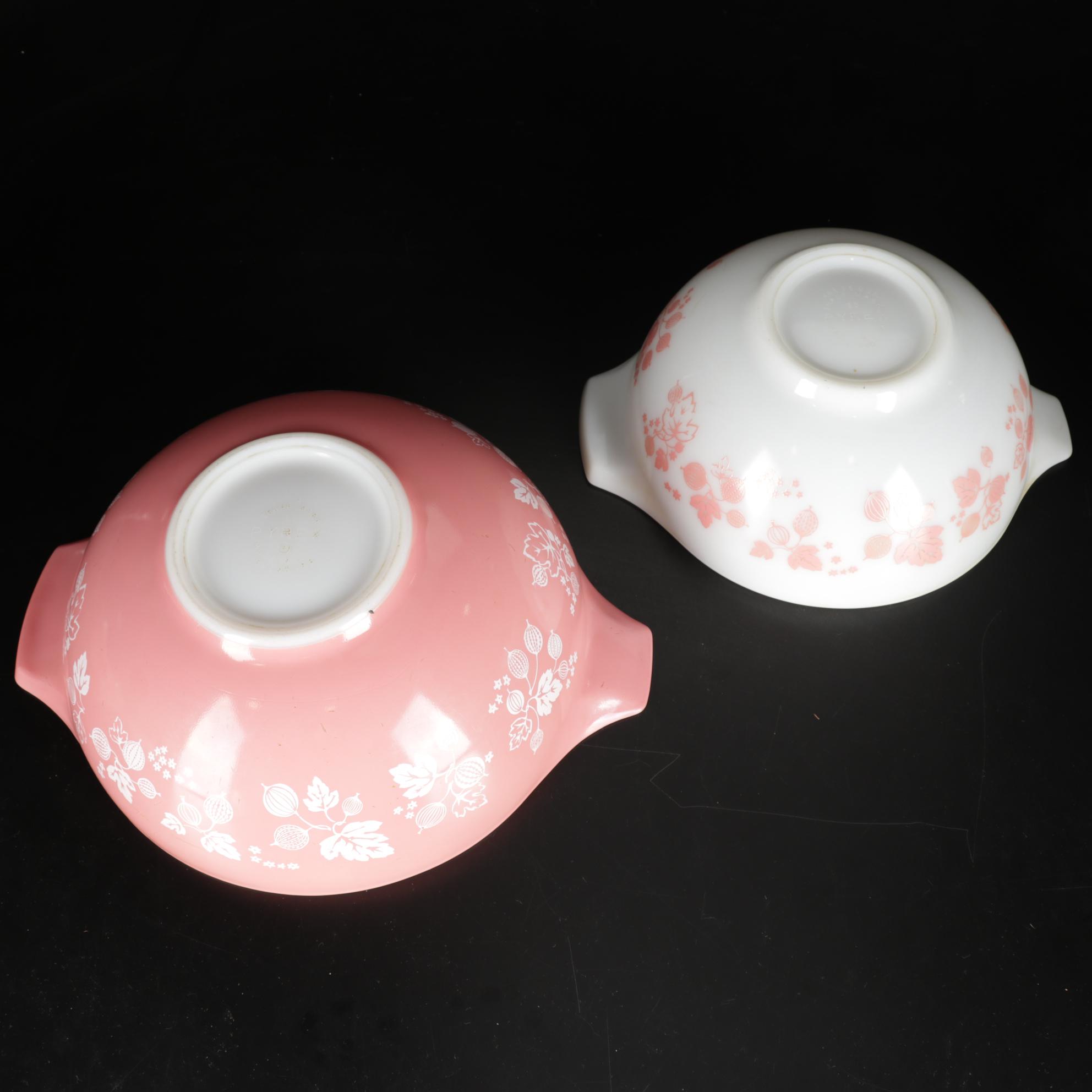 Pyrex "Gooseberry" Pink Cinderella Mixing Bowls with Other Tableware