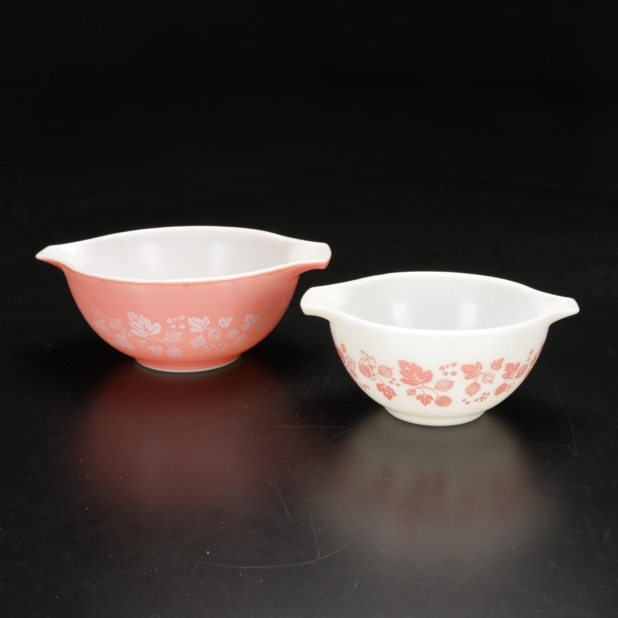 Pyrex "Gooseberry" Pink Cinderella Mixing Bowls with Other Tableware