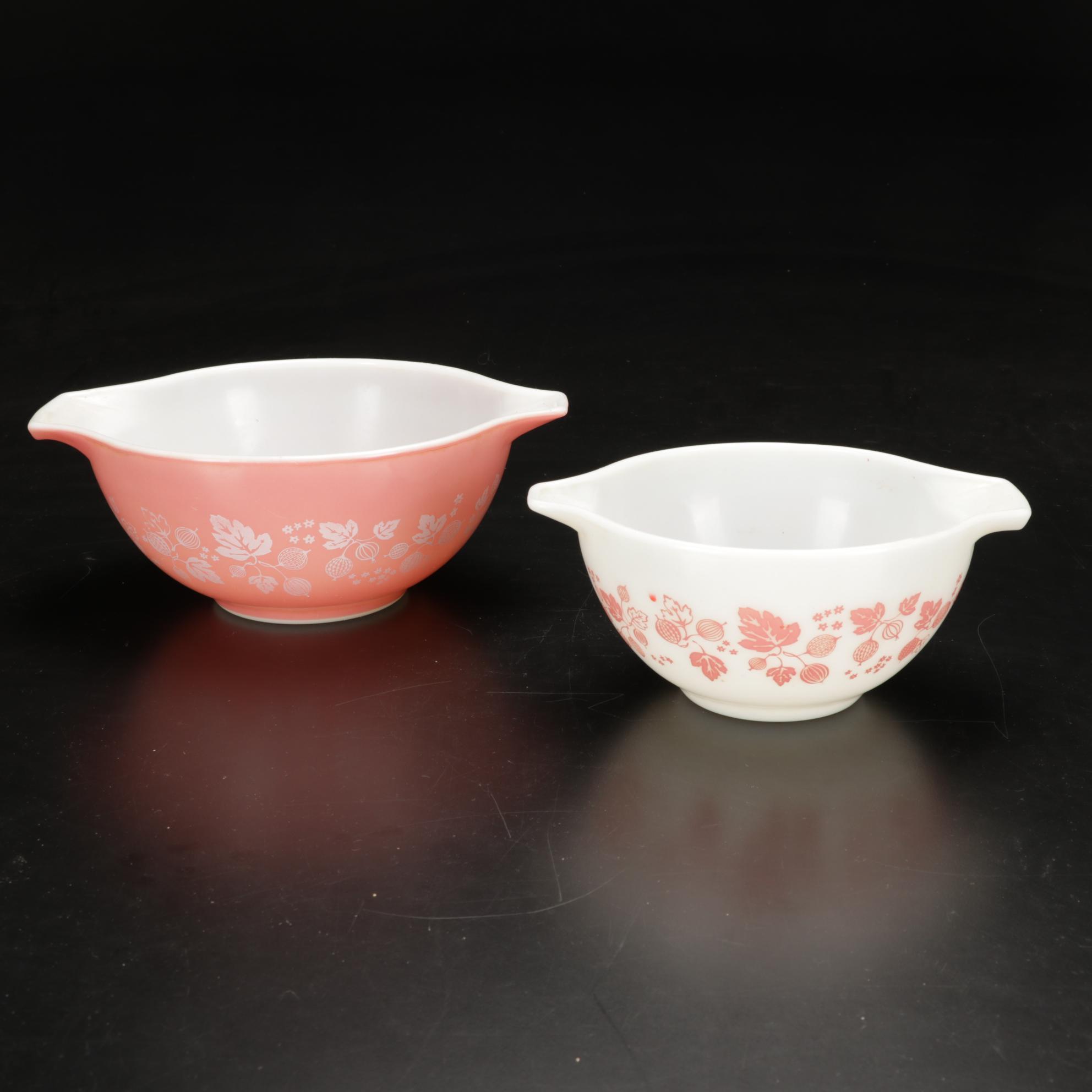 Pyrex "Gooseberry" Pink Cinderella Mixing Bowls with Other Tableware