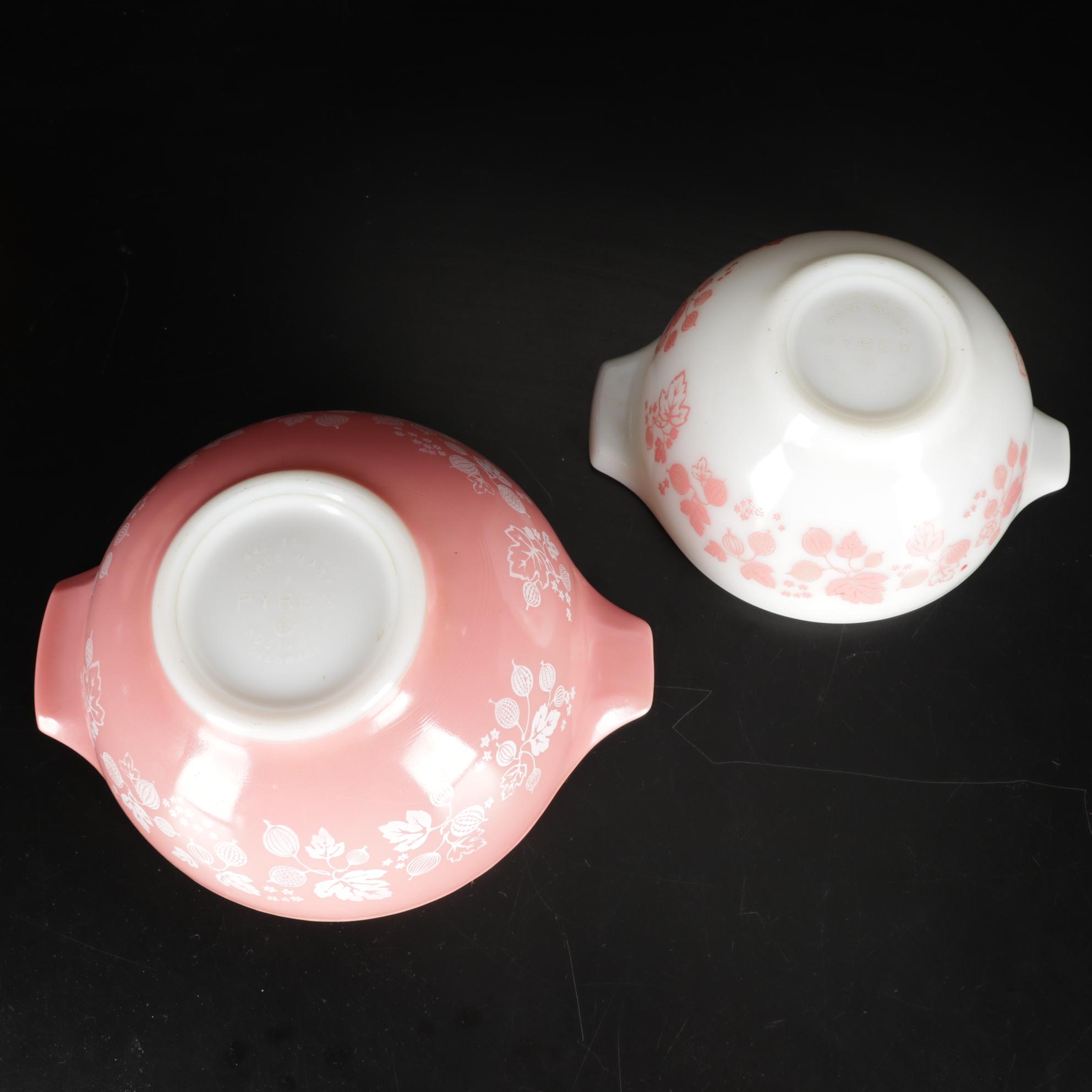 Pyrex "Gooseberry" Pink Cinderella Mixing Bowls with Other Tableware