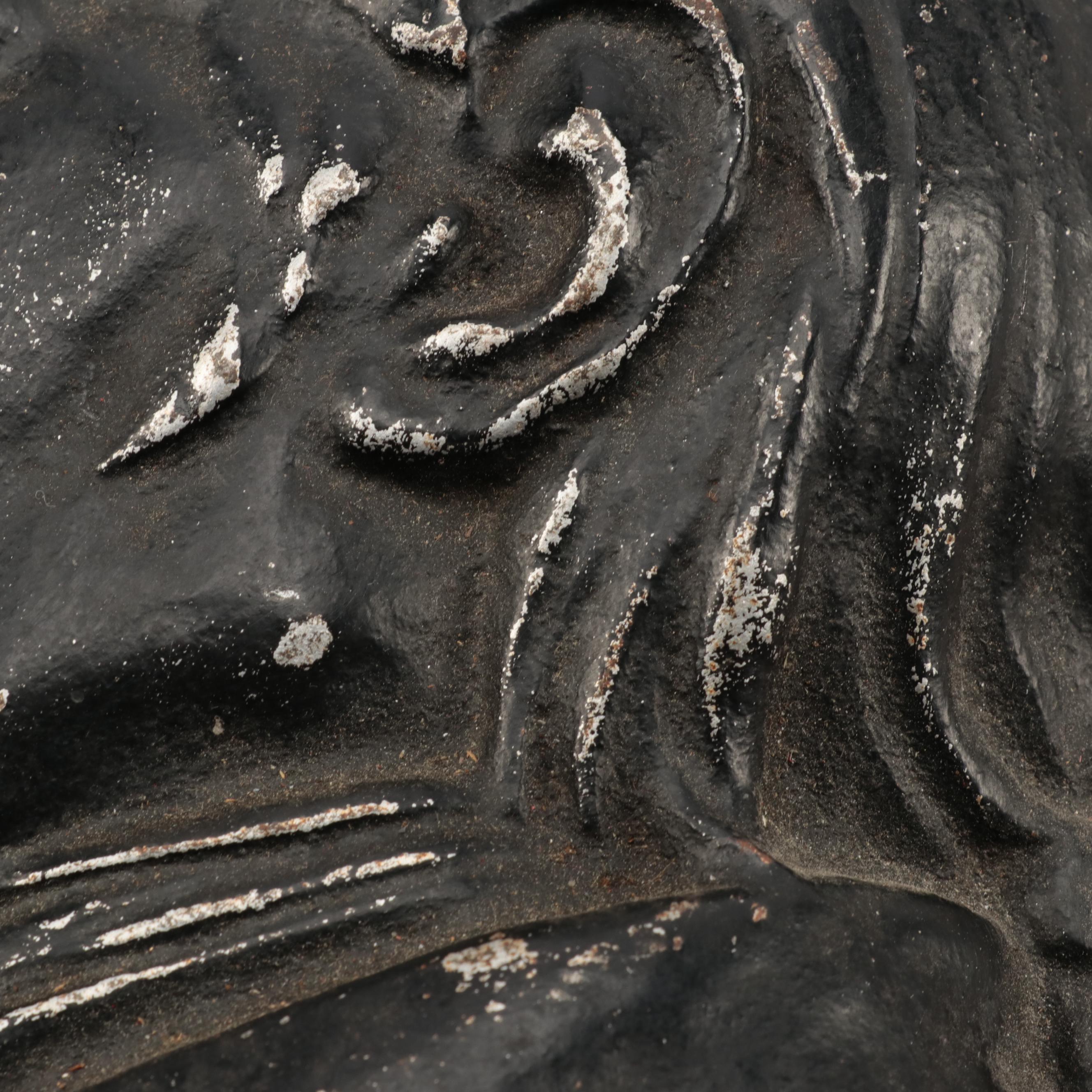 Cast Spelter John Quincy Adams Silhouette on Oak Plaque, Mid to Late 20th C.