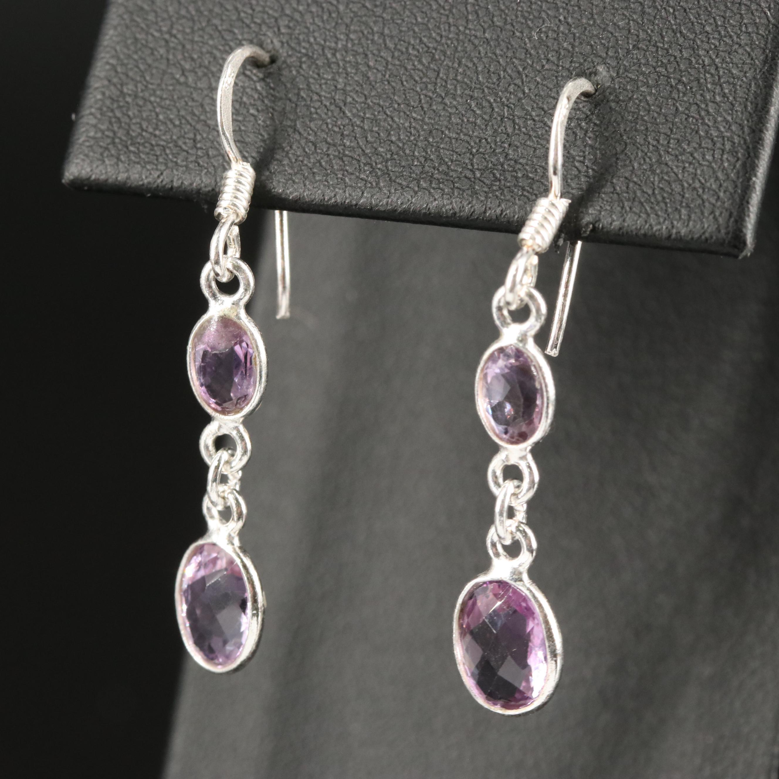 Sterling Amethyst Graduated Drop Earrings