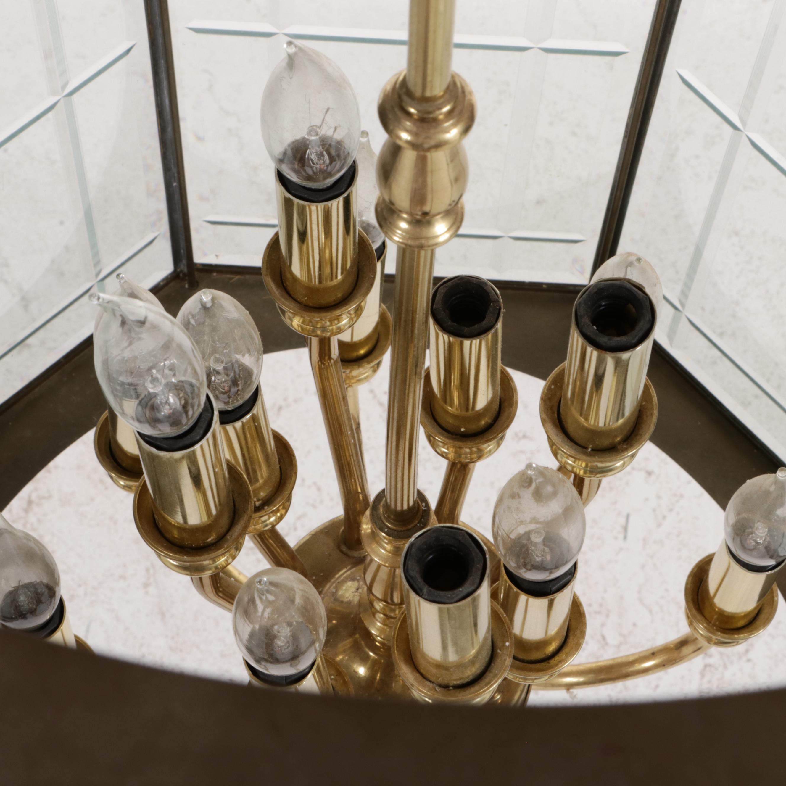 Large Octagonal Glass and Brass Foyer Pendant Light