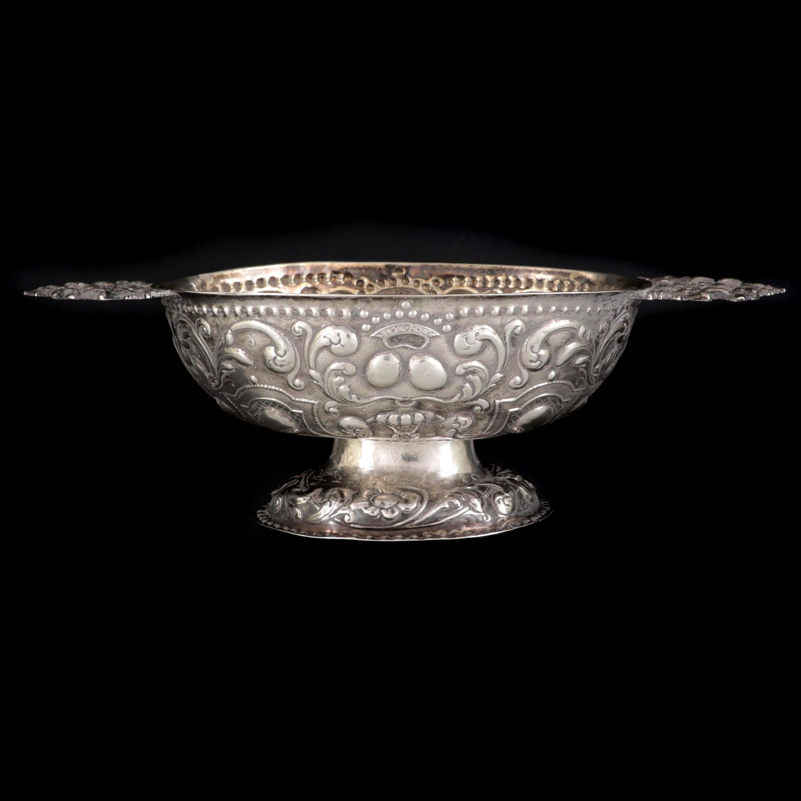 Repoussé 800 Silver Bowl with Openwork Putti Handles