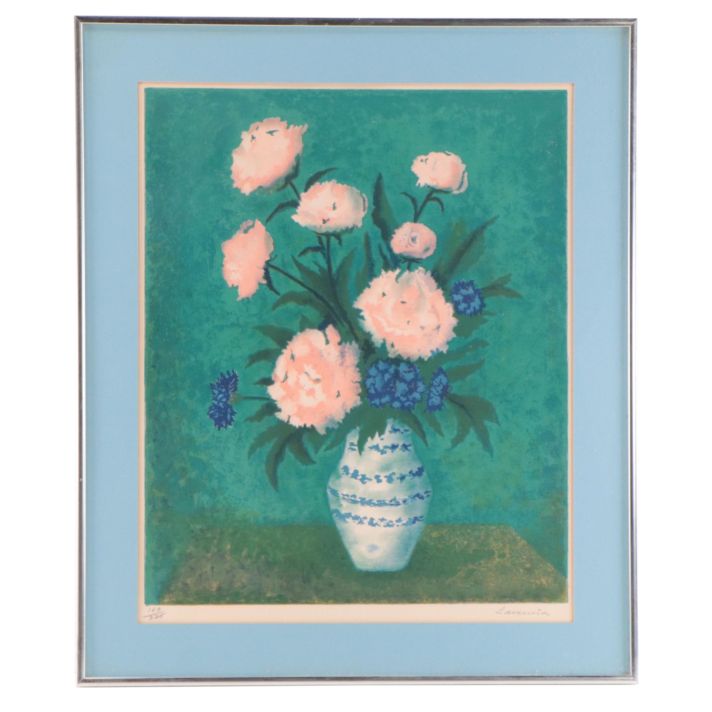 Angelina Lavernia Floral Still Life Color Lithographs, Mid-20th Century