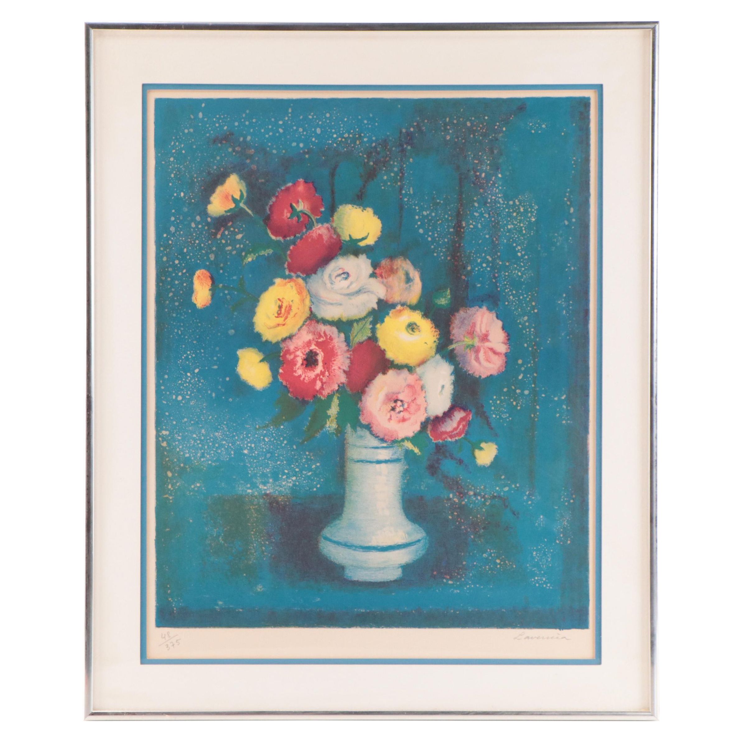 Angelina Lavernia Floral Still Life Color Lithographs, Mid-20th Century