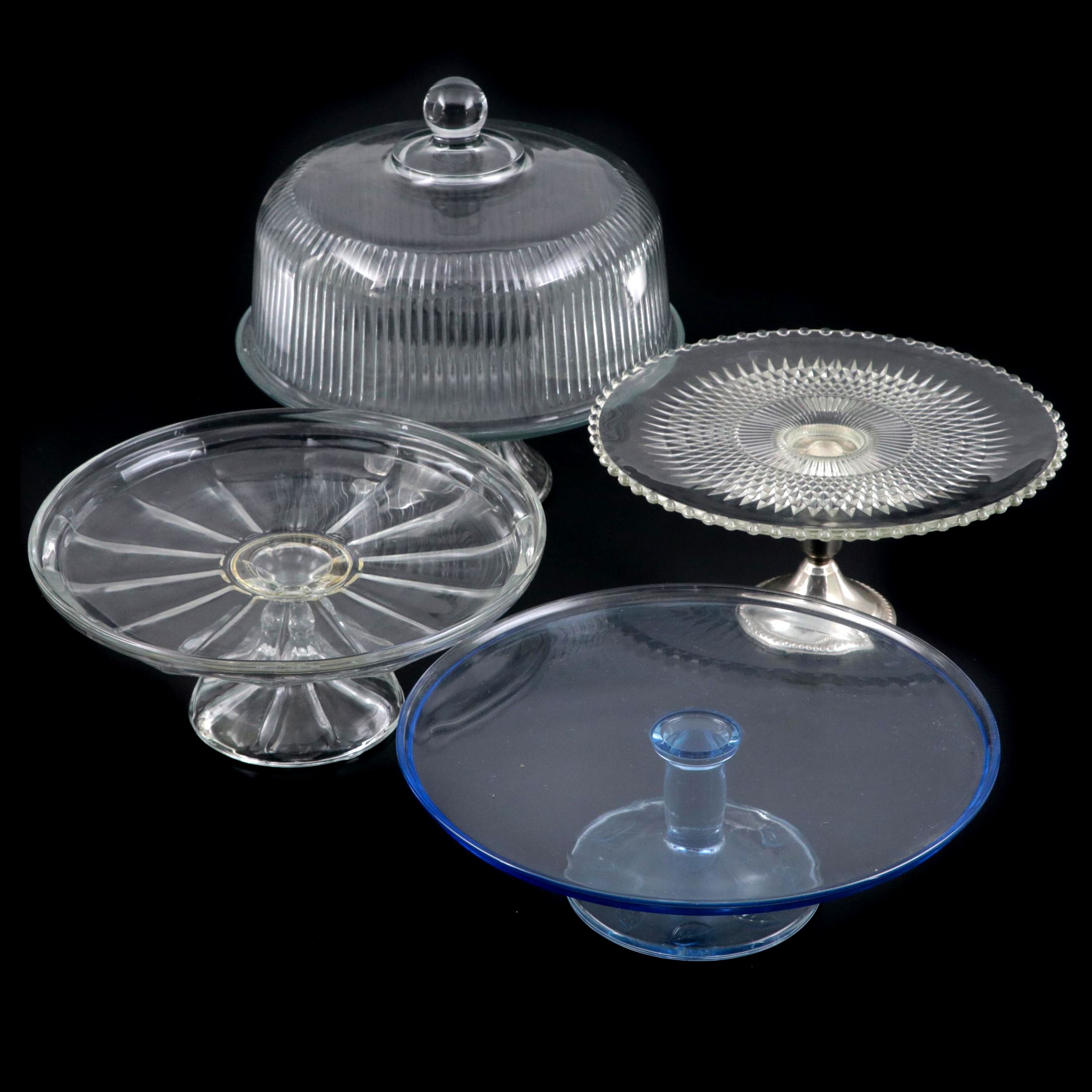 Pressed Glass and Sterling Silver Cake Plates, 20th Century