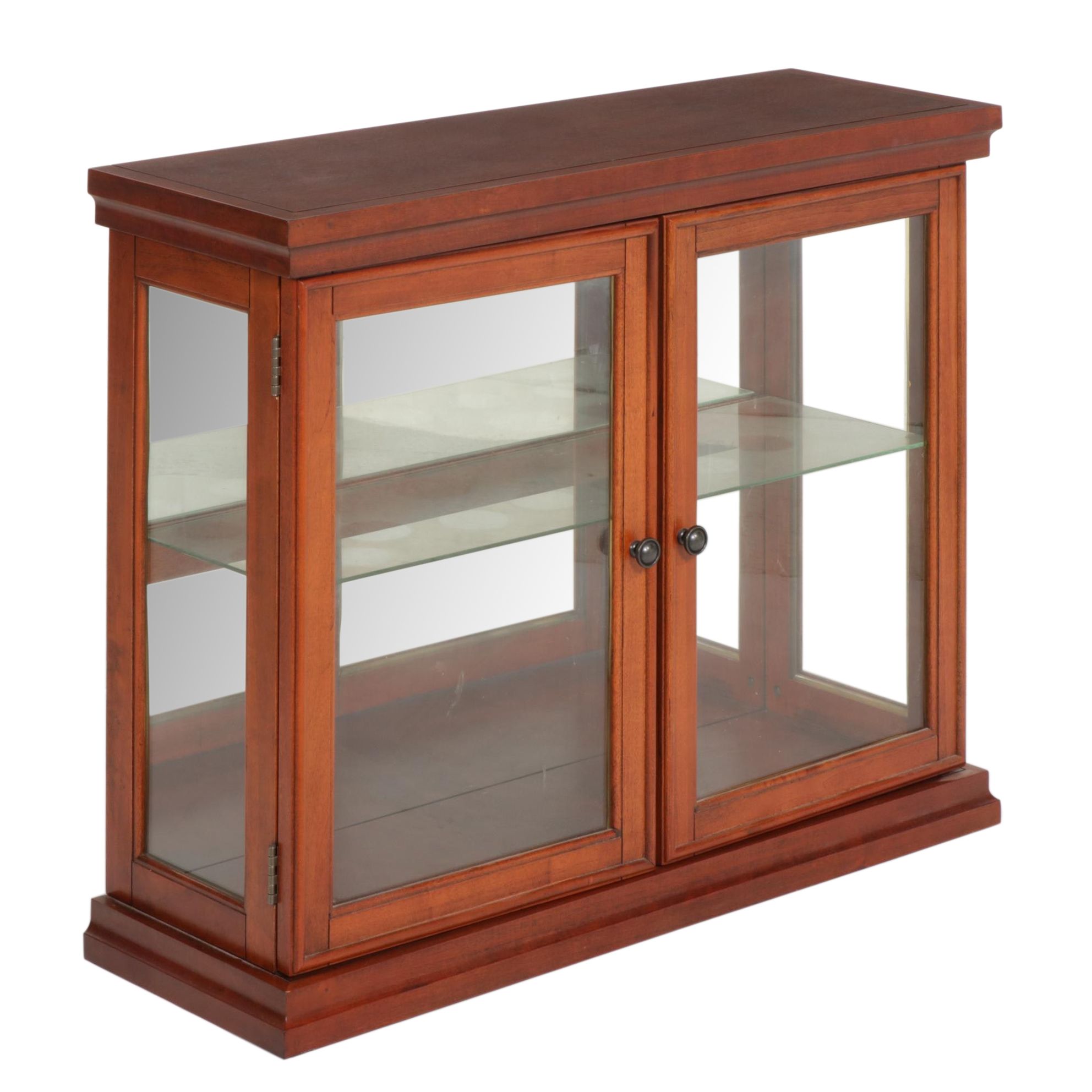 Mirrored Back Walnut Finished Glass Front Display Cabinet