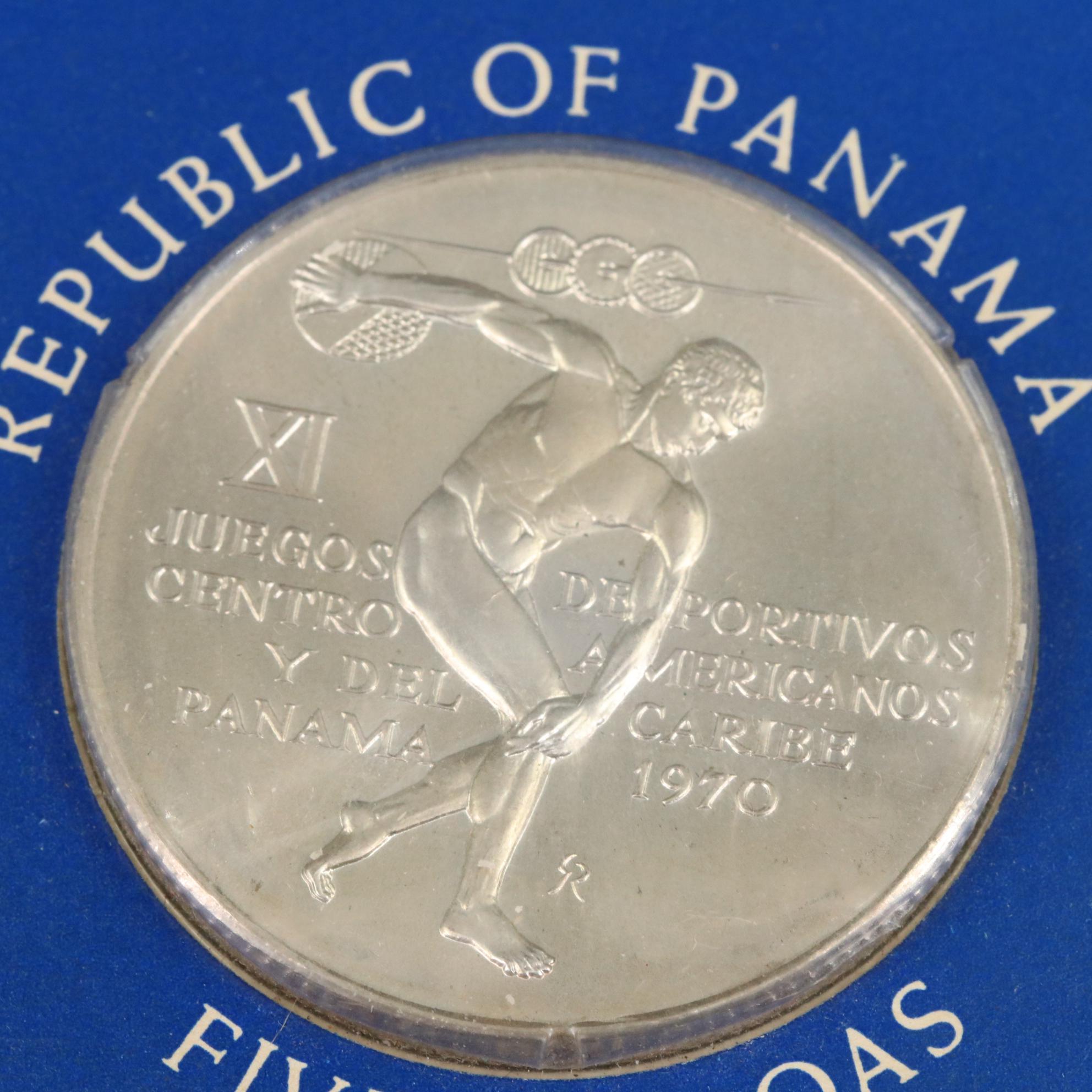 1970 Panama 5-Balboas Central American Games Commemorative Silver Coin