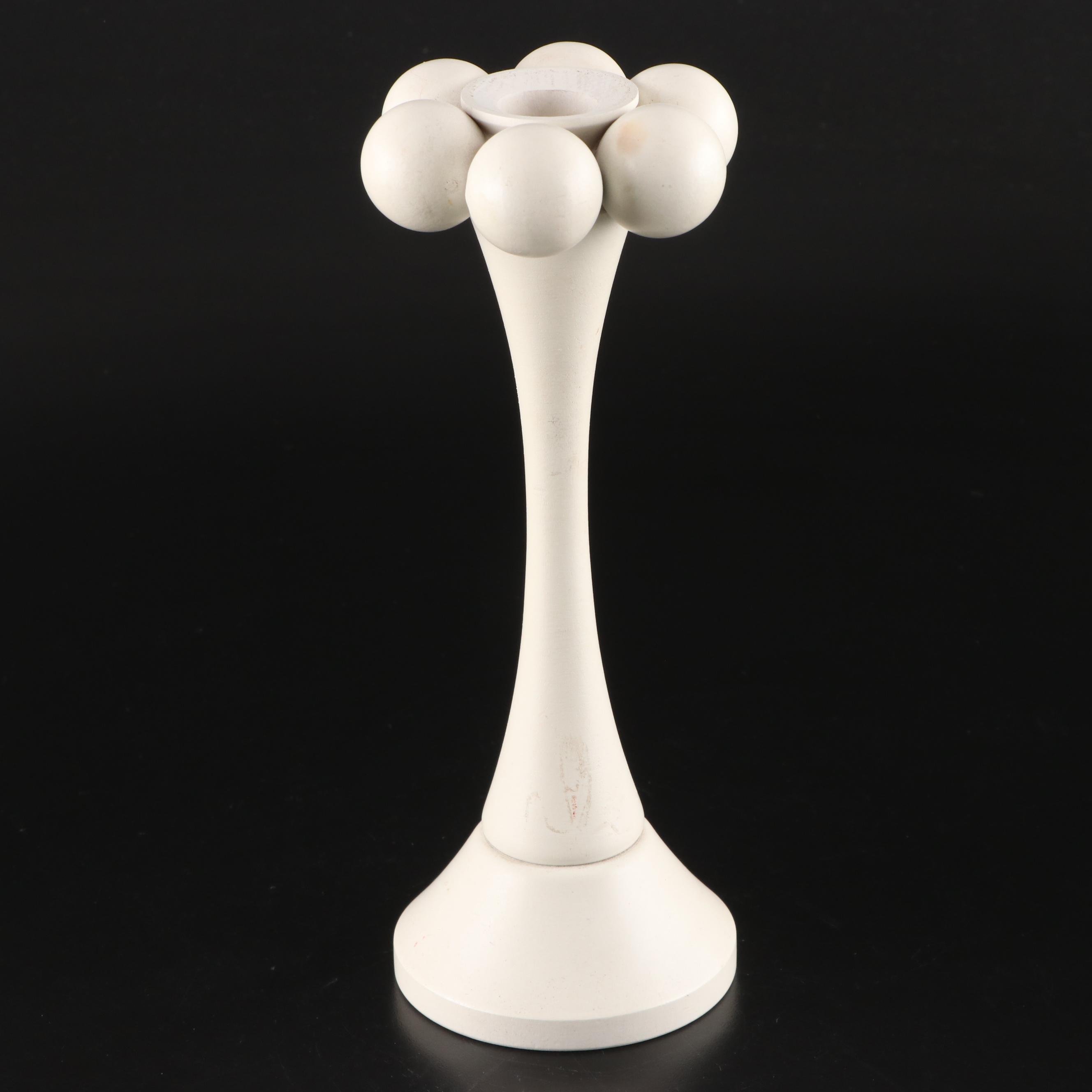Aarikka Nordic Modern White Painted Wood Candlesticks
