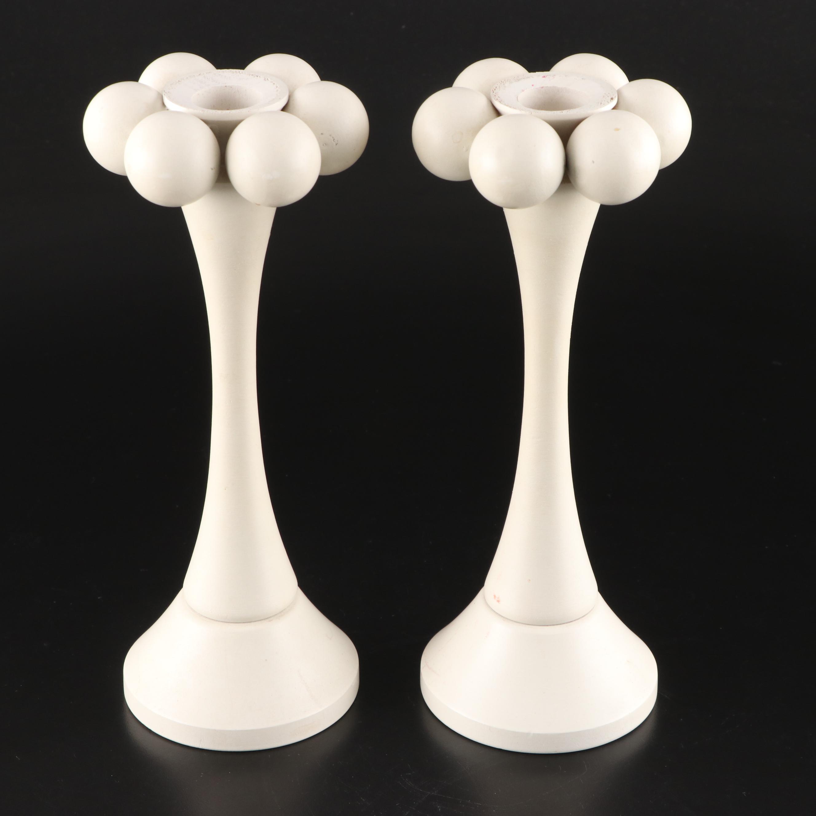 Aarikka Nordic Modern White Painted Wood Candlesticks